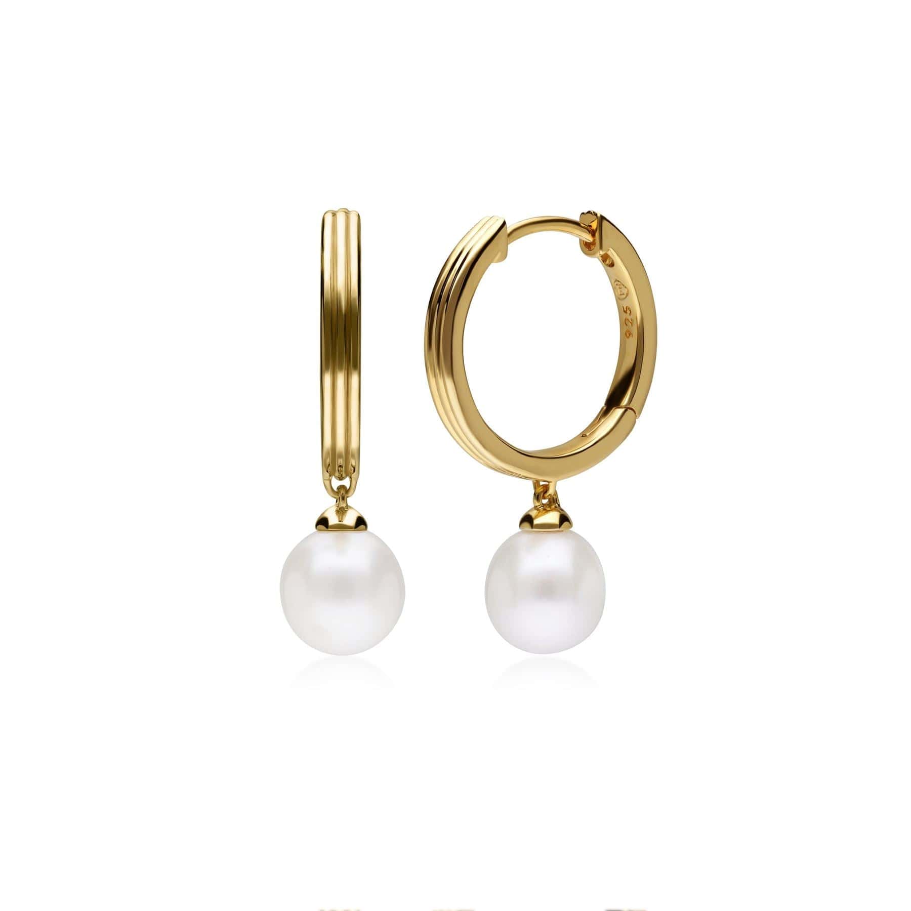 Product photograph of Caruso Pearl Dangle Hoop Earrings In Gold Plated Sterling Silver from Gemondo Jewellery