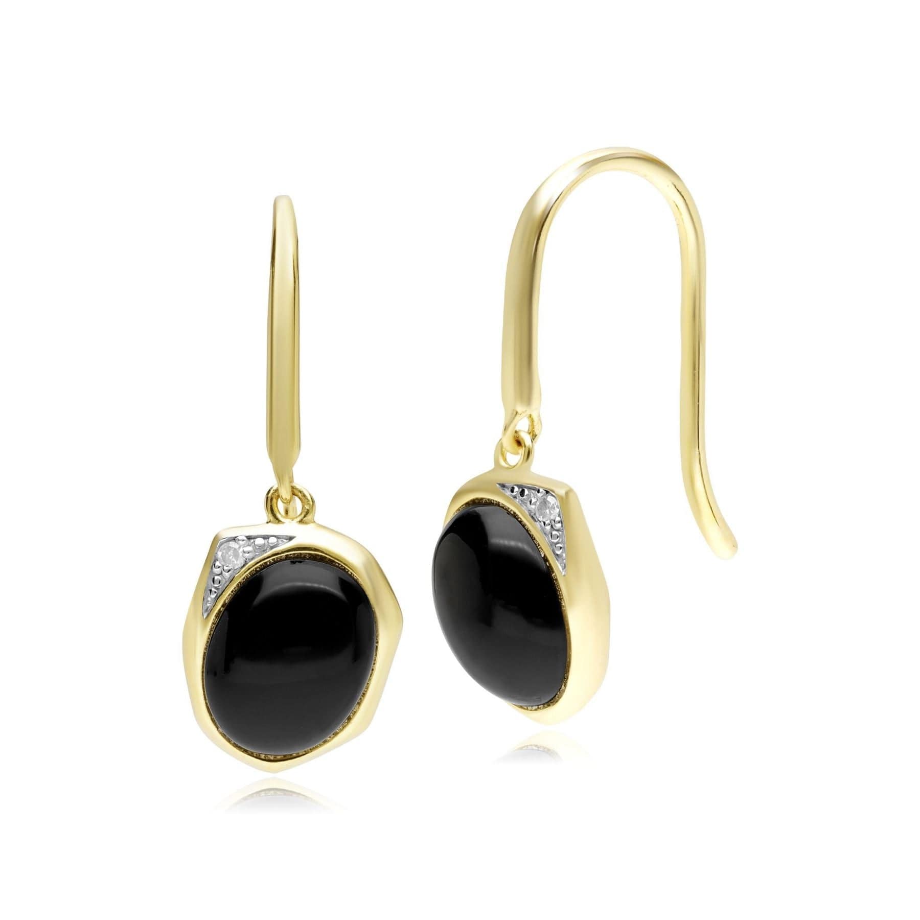 Product photograph of Irregular B Gem Black Onyx Diamond Drop Earrings In Yellow Gold Plated Silver from Gemondo Jewellery