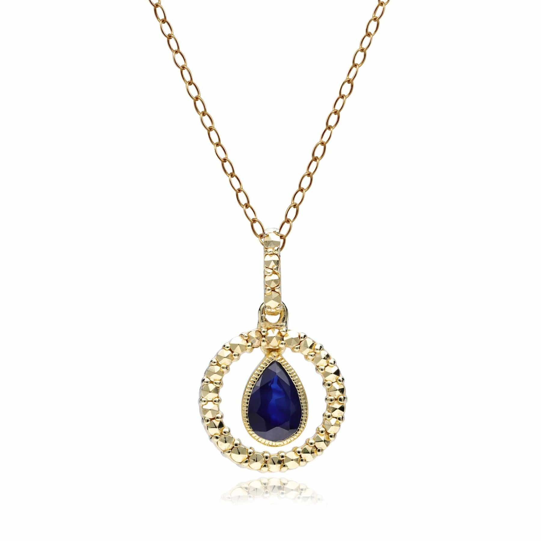 Product photograph of Sapphire Marcasite Halo Pendant In 18ct Gold Plated Silver from Gemondo Jewellery