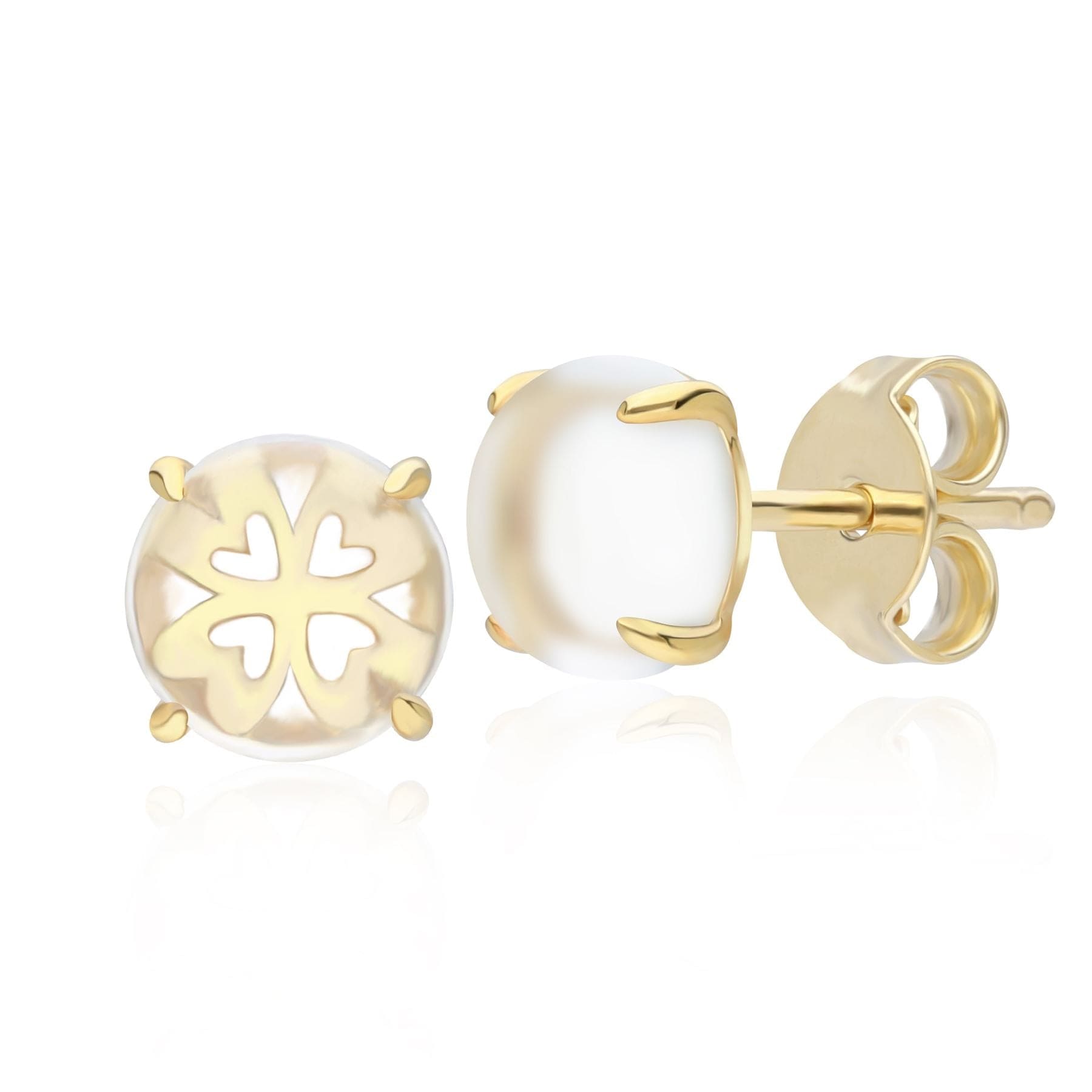 Product photograph of Gardenia Rock Crystal Cabochon Stud Earrings In Gold Plated Sterling Silver from Gemondo Jewellery