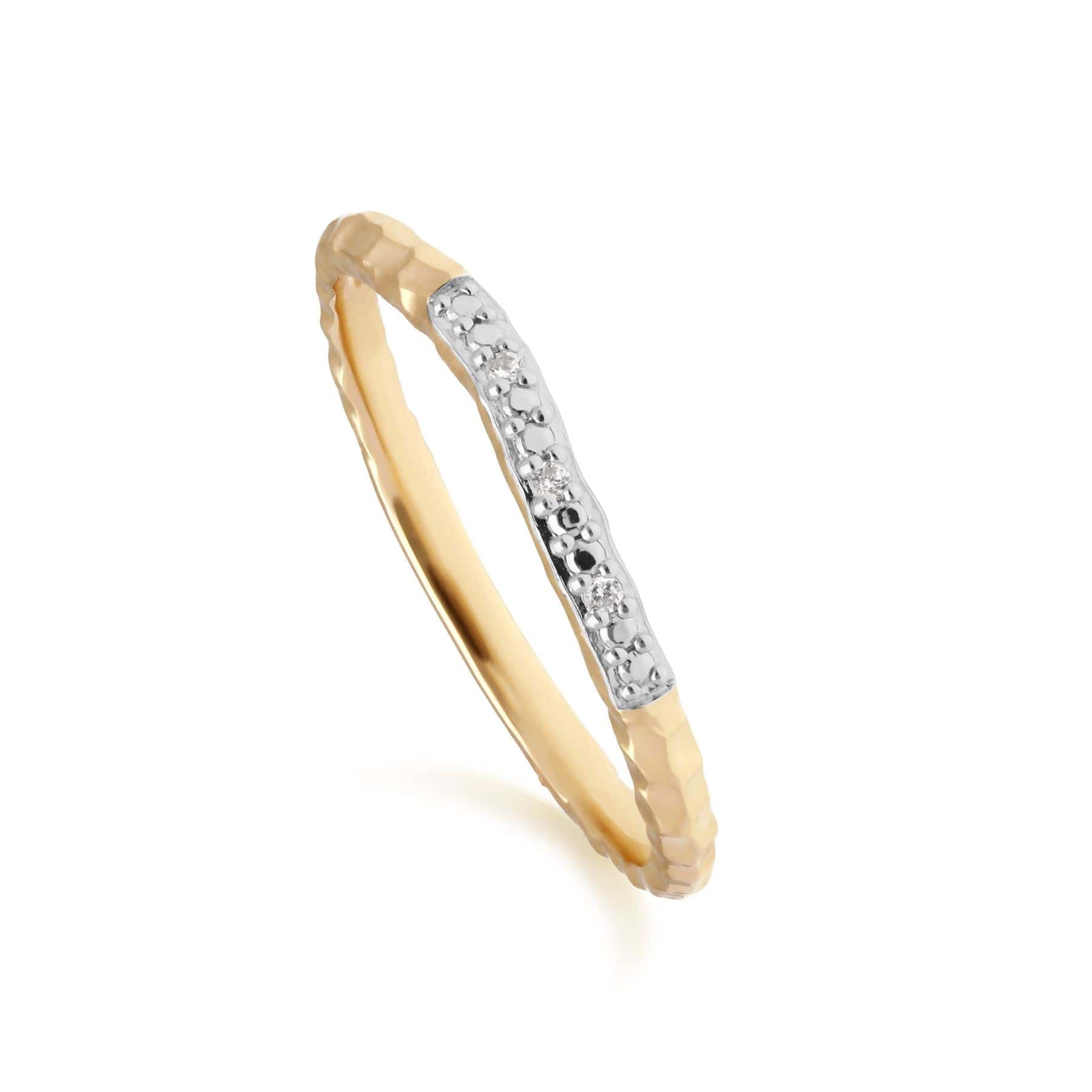 Product photograph of Diamond Pave Hammered Band Ring In 9ct Yellow Gold from Gemondo Jewellery