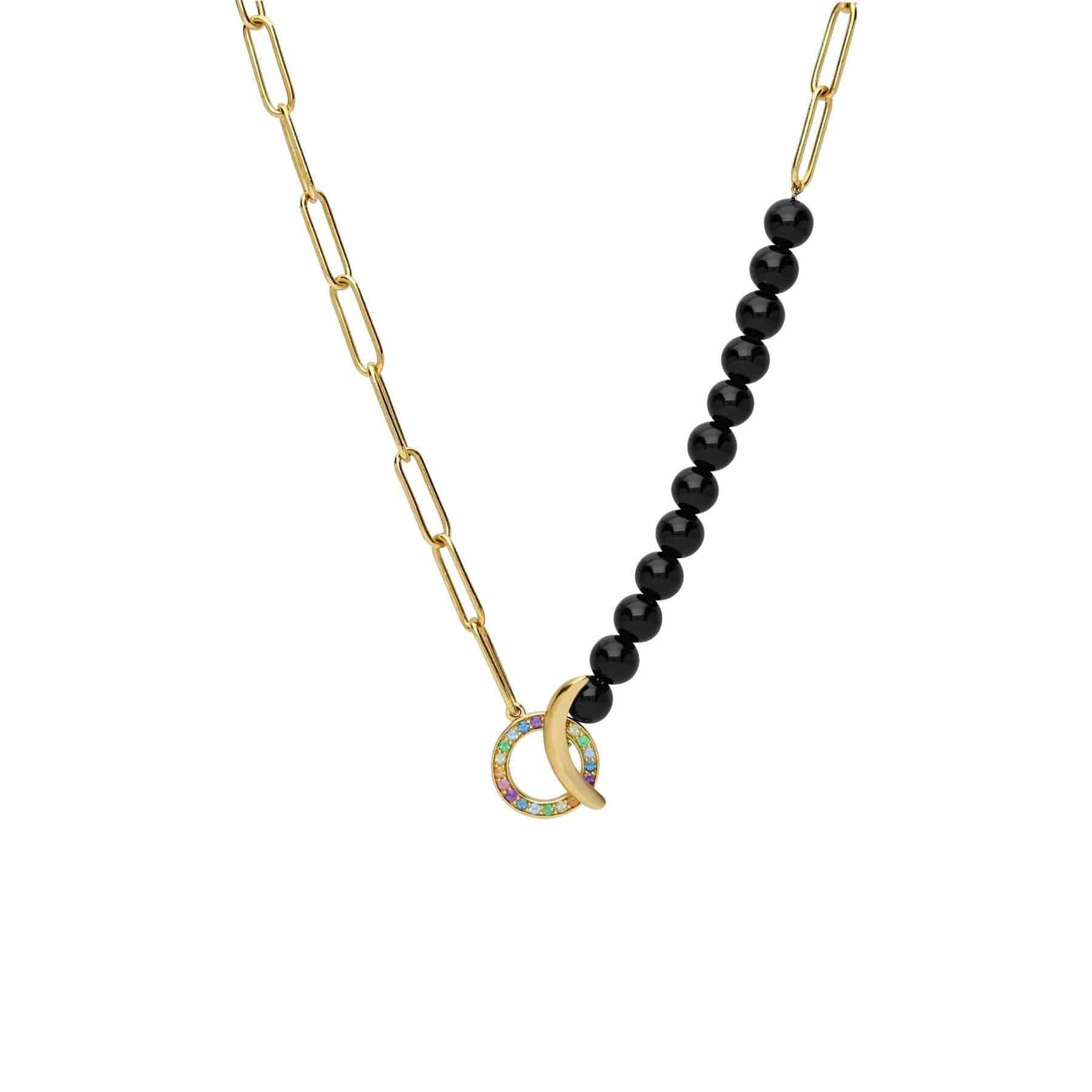 Product photograph of Ecfew Unifier Rainbow Gemstones Onyx Bead Necklace In Gold Plated Sterling Silver from Gemondo Jewellery
