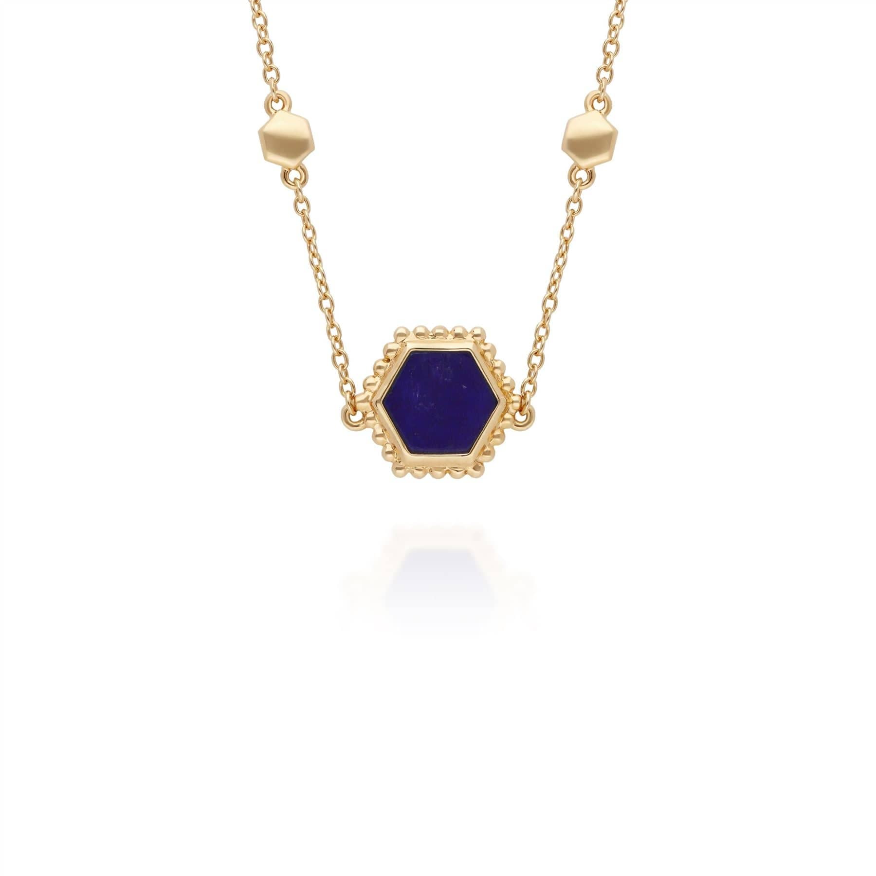 Photos - Pendant / Choker Necklace Lapis Lazuli Slice Chain Necklace in Yellow Gold Plated Sterling Silver