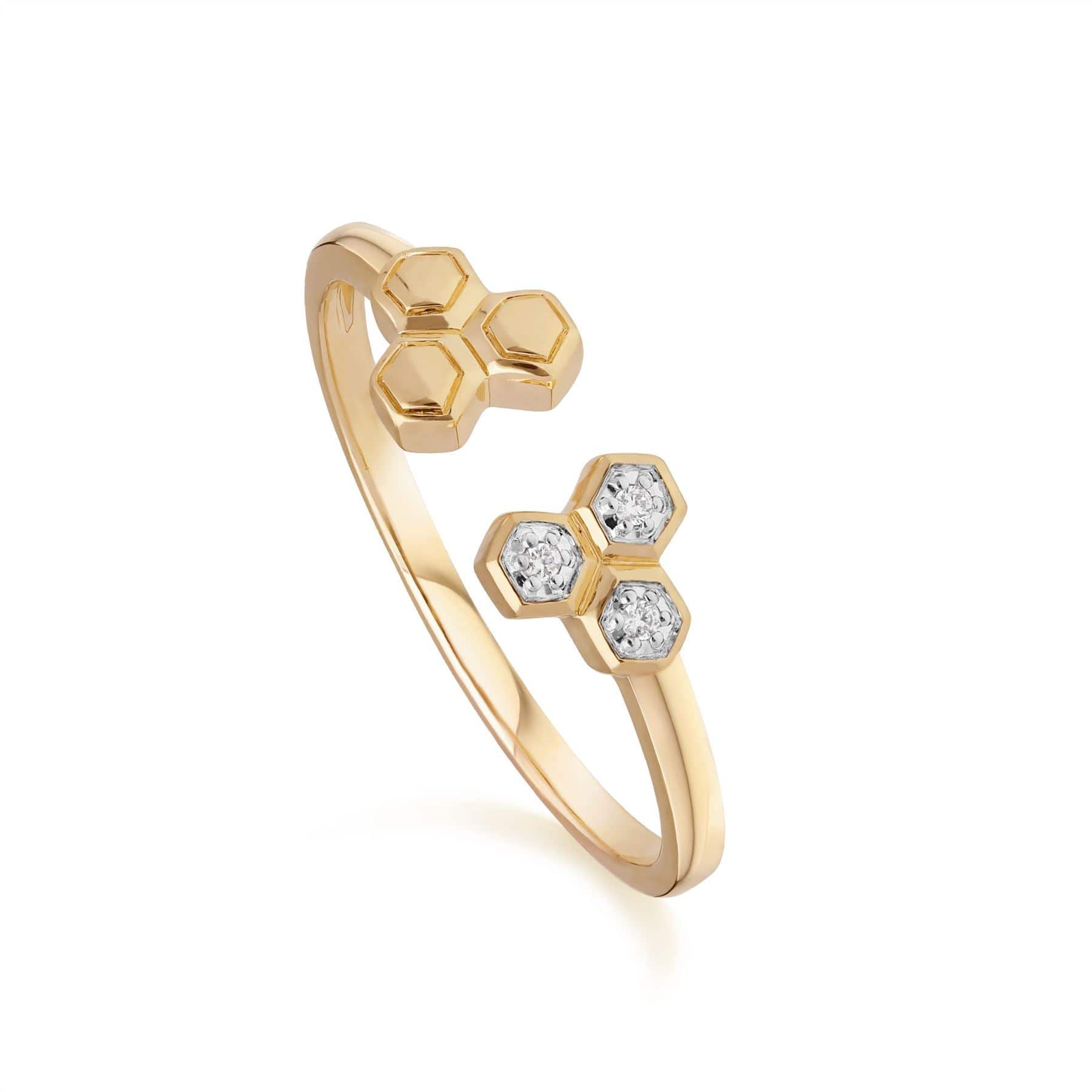 Product photograph of Diamond Geometric Trilogy Open Ring In 9ct Yellow Gold from Gemondo Jewellery