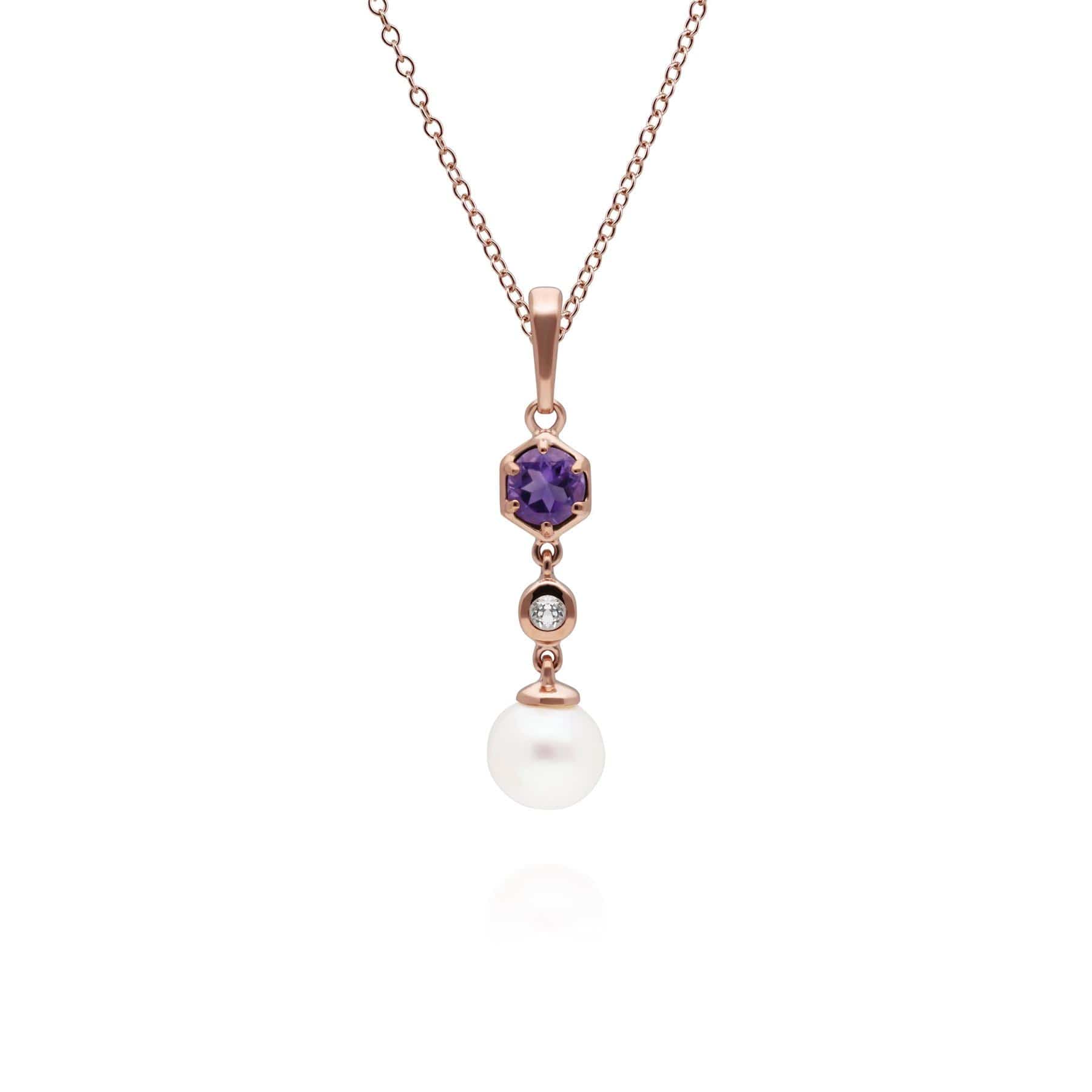 Photos - Pendant / Choker Necklace Modern Pearl, Amethyst & Topaz Drop Pendant in Rose Gold Plated Silver
