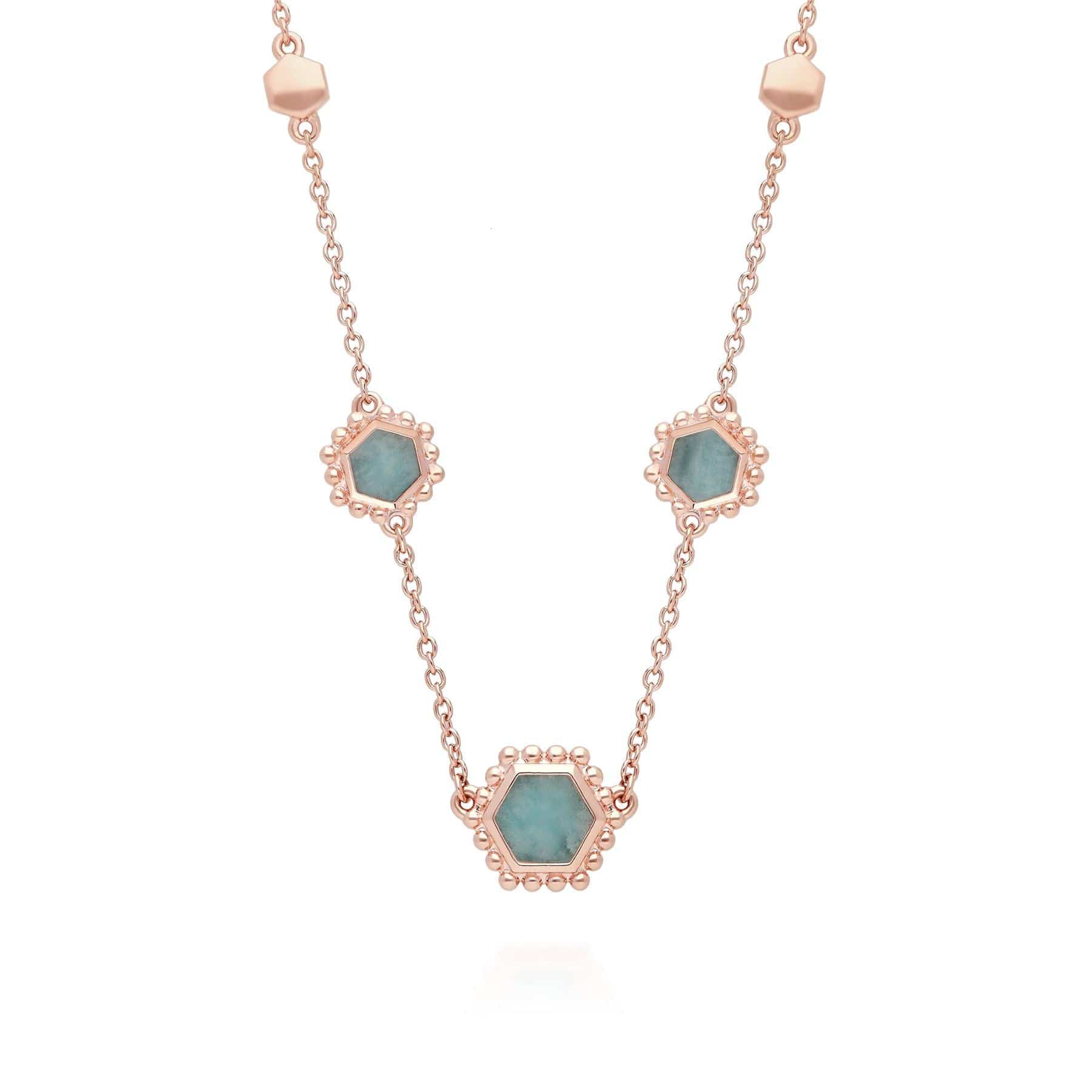 Photos - Pendant / Choker Necklace Amazonite Flat Slice Hex Chain Necklace in Rose Gold Plated Silver