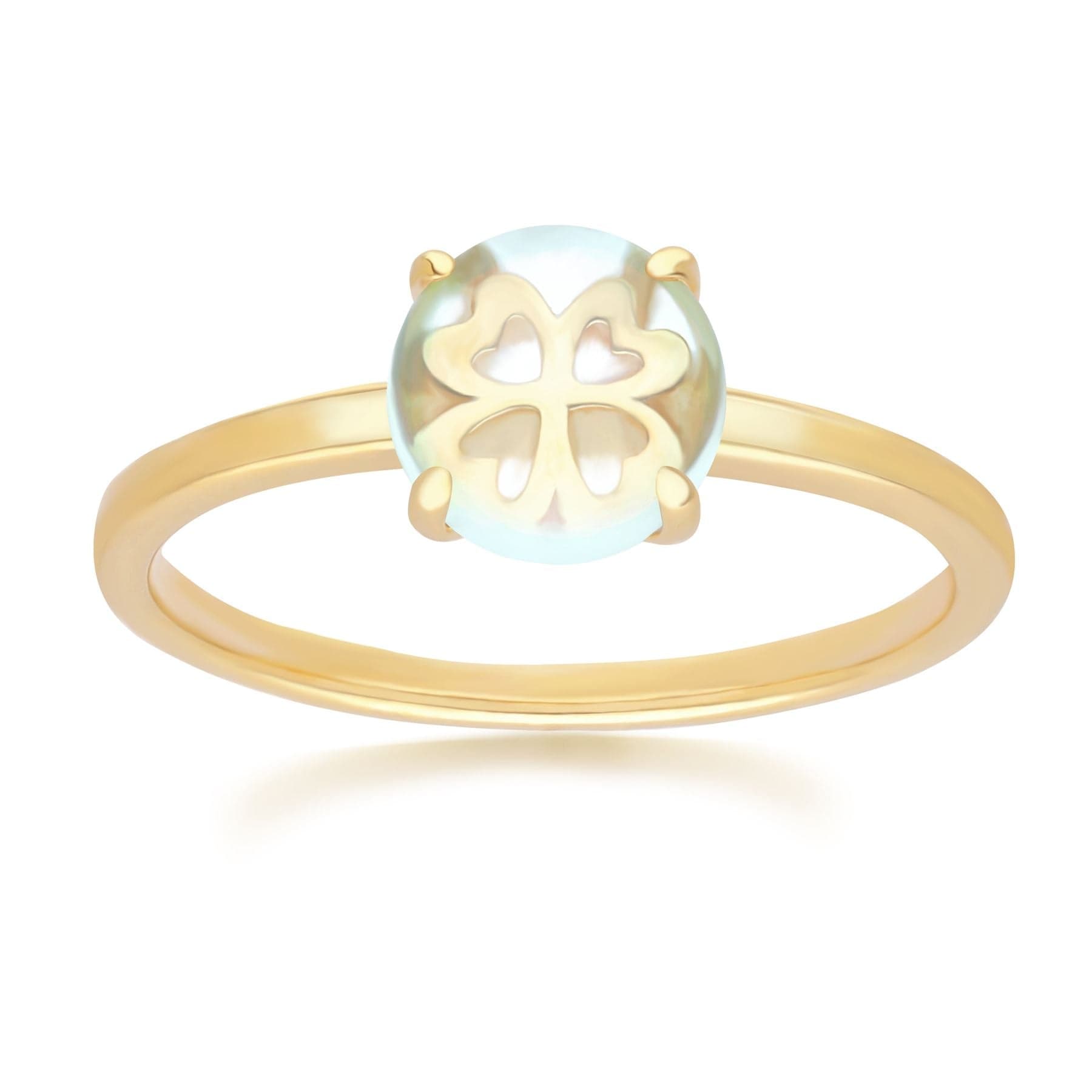 Product photograph of Gardenia Green Mint Quartz Cabochon Ring In Gold Plated Sterling Silver from Gemondo Jewellery