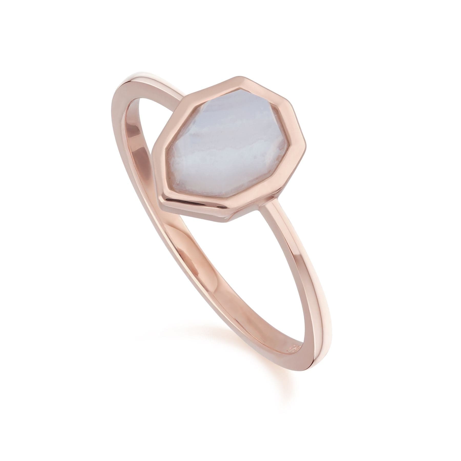 Product photograph of Irregular B Gem Blue Lace Agate Ring In Rose Gold Plated Silver from Gemondo Jewellery
