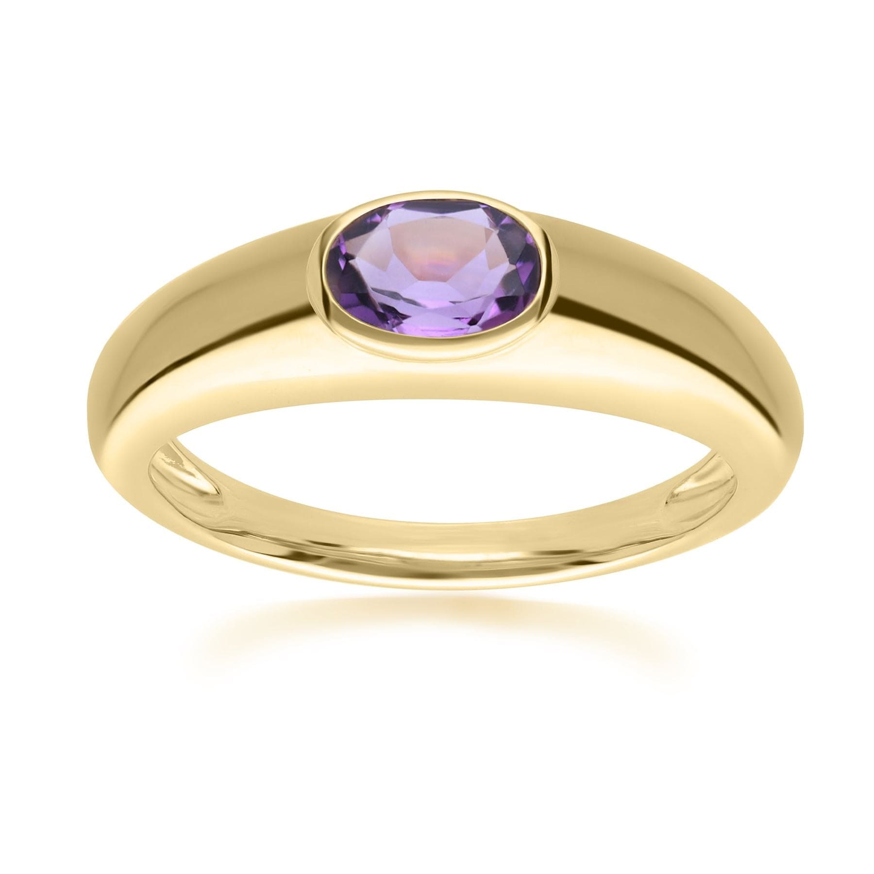 Product photograph of Modern Classic Oval Amethyst Ring In 18ct Gold Plated Silver from Gemondo Jewellery