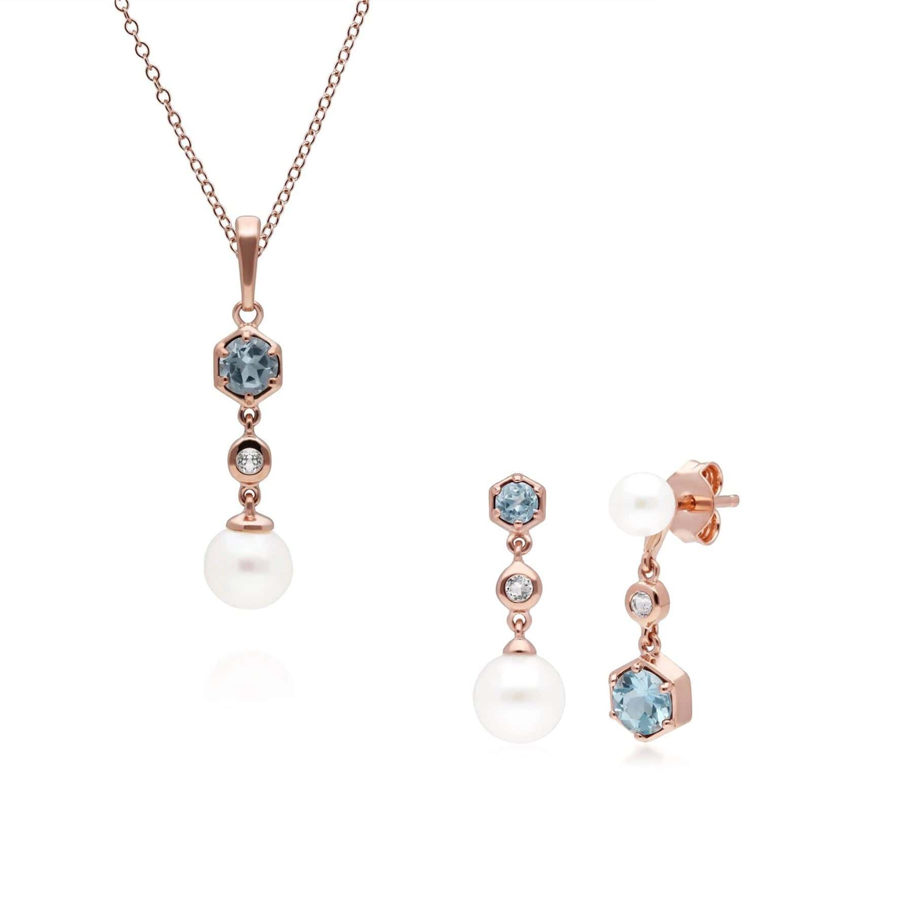 Product photograph of Modern Pearl Topaz Earrings Necklace Set In Rose Gold Plated Silver from Gemondo Jewellery
