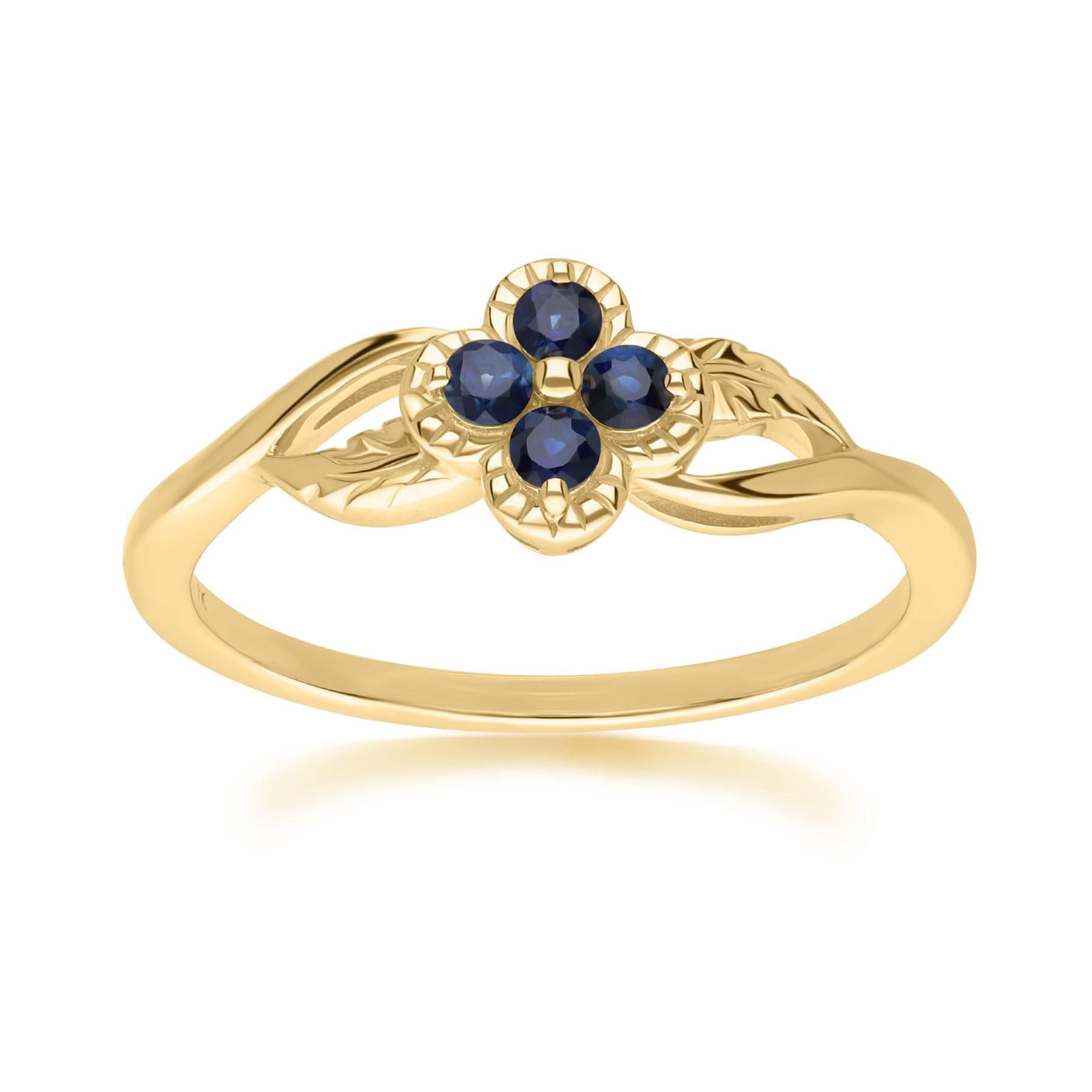 Product photograph of Floral Round Sapphire Ring In 9ct Yellow Gold from Gemondo Jewellery