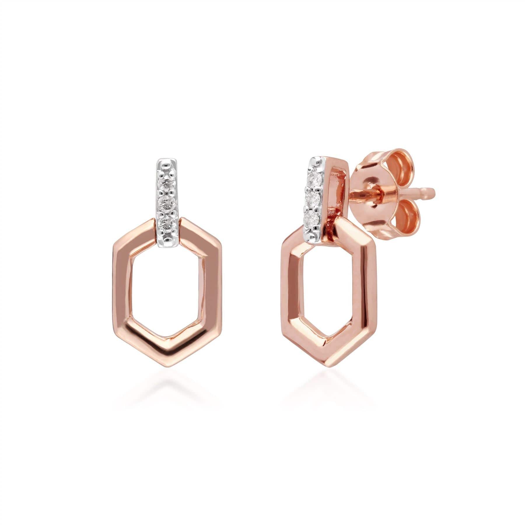 Image of Diamond Pave Hex Bar Drop Earrings in 9ct Rose Gold