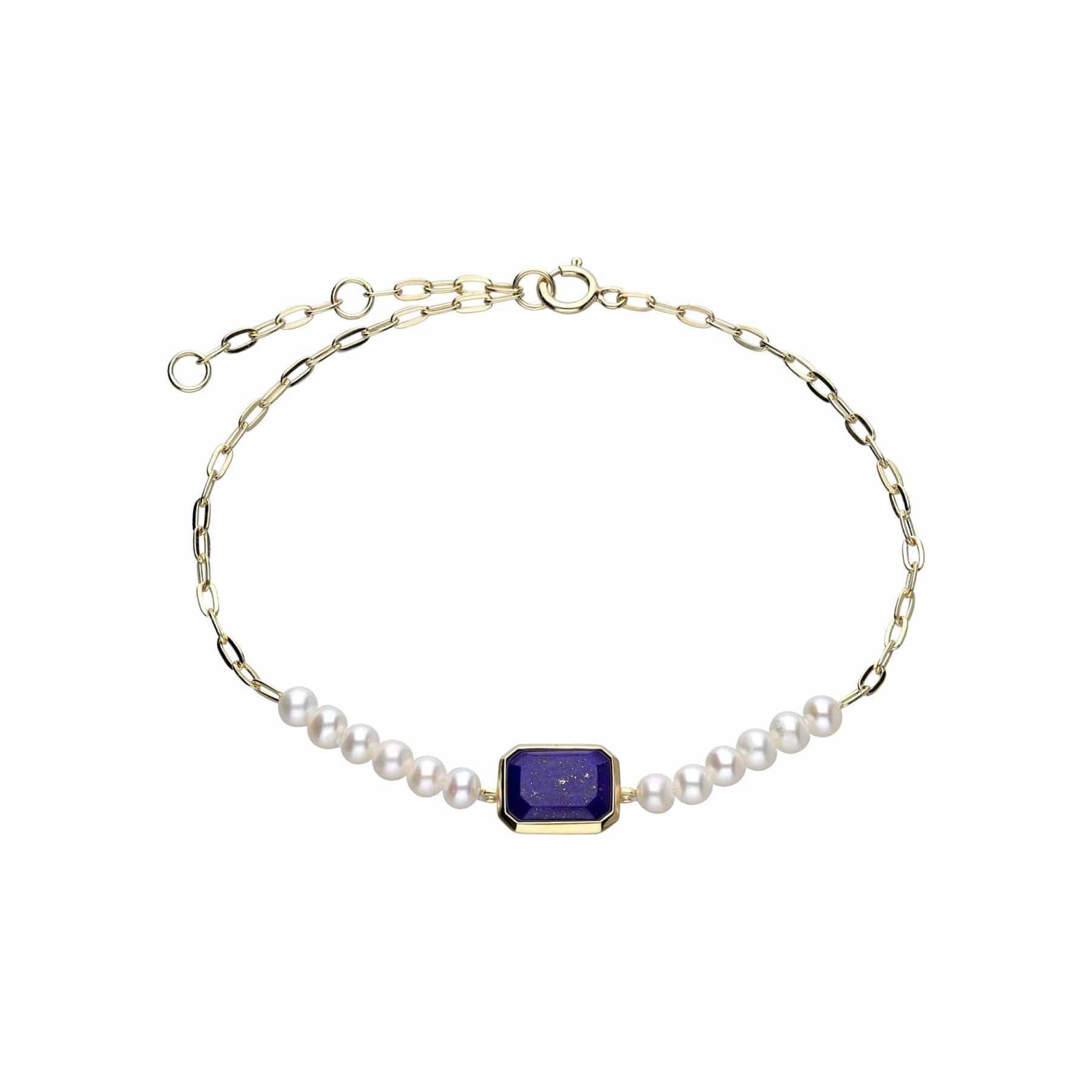 Image of ECFEW??? Unifier Lapis Lazuli & Pearl Chain Link Bracelet In Sterling Silver