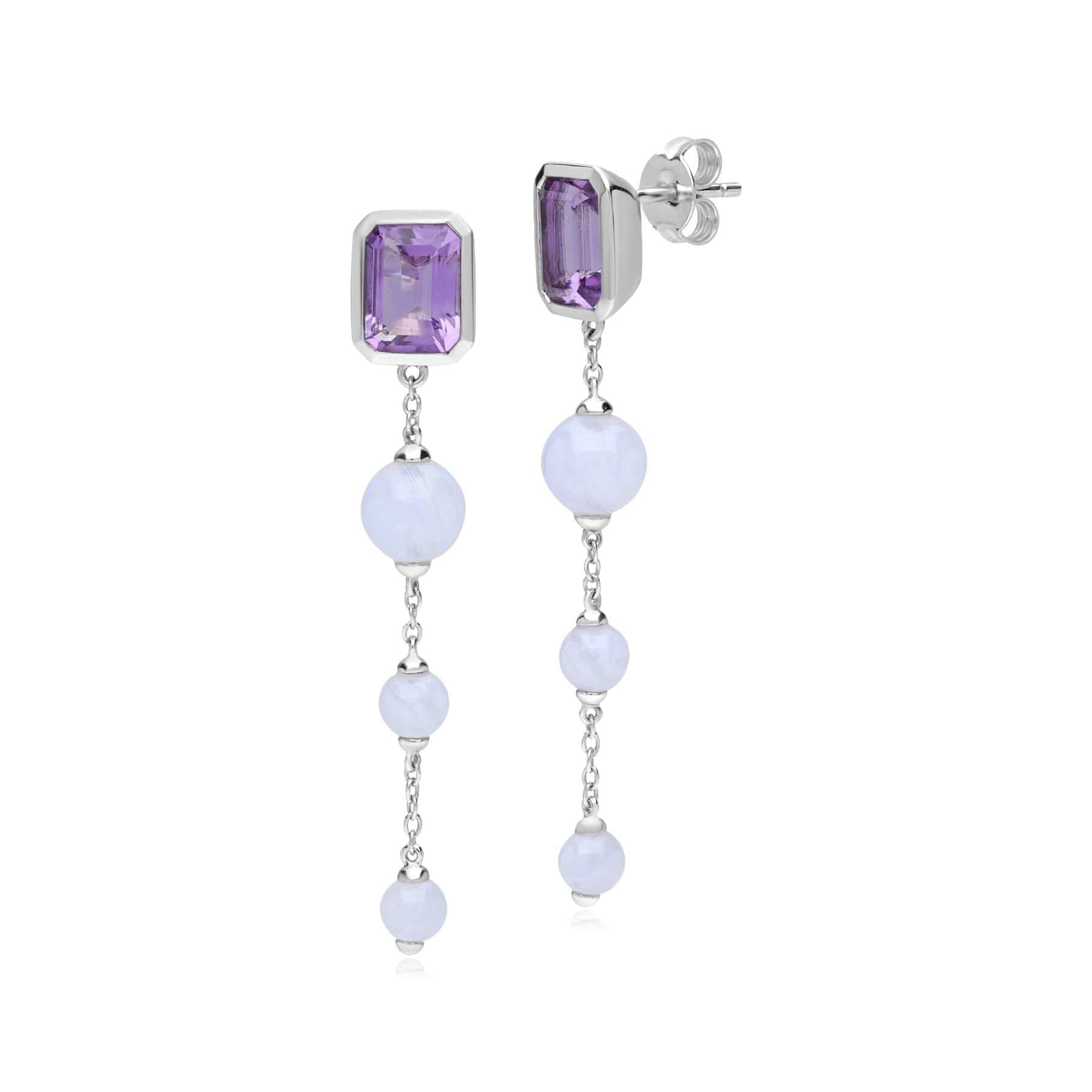 Product photograph of Ecfew Unifier Amethyst Blue Lace Agate Dangle Drop Earrings In Sterling Silver from Gemondo Jewellery