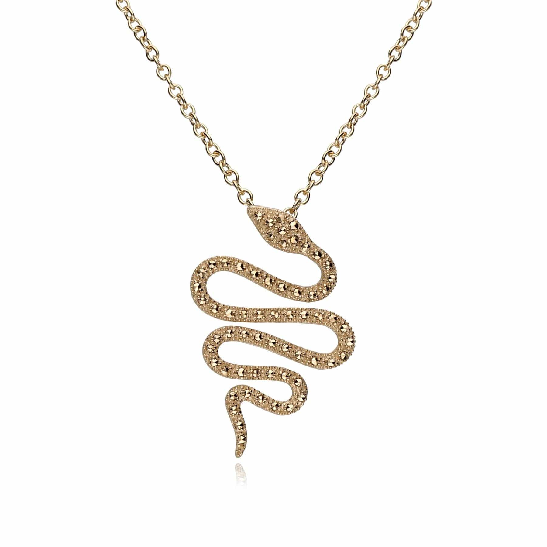 Product photograph of Art Nouveau Marcasite Snake Wrap Necklace In 18ct Gold Plated Silver from Gemondo Jewellery