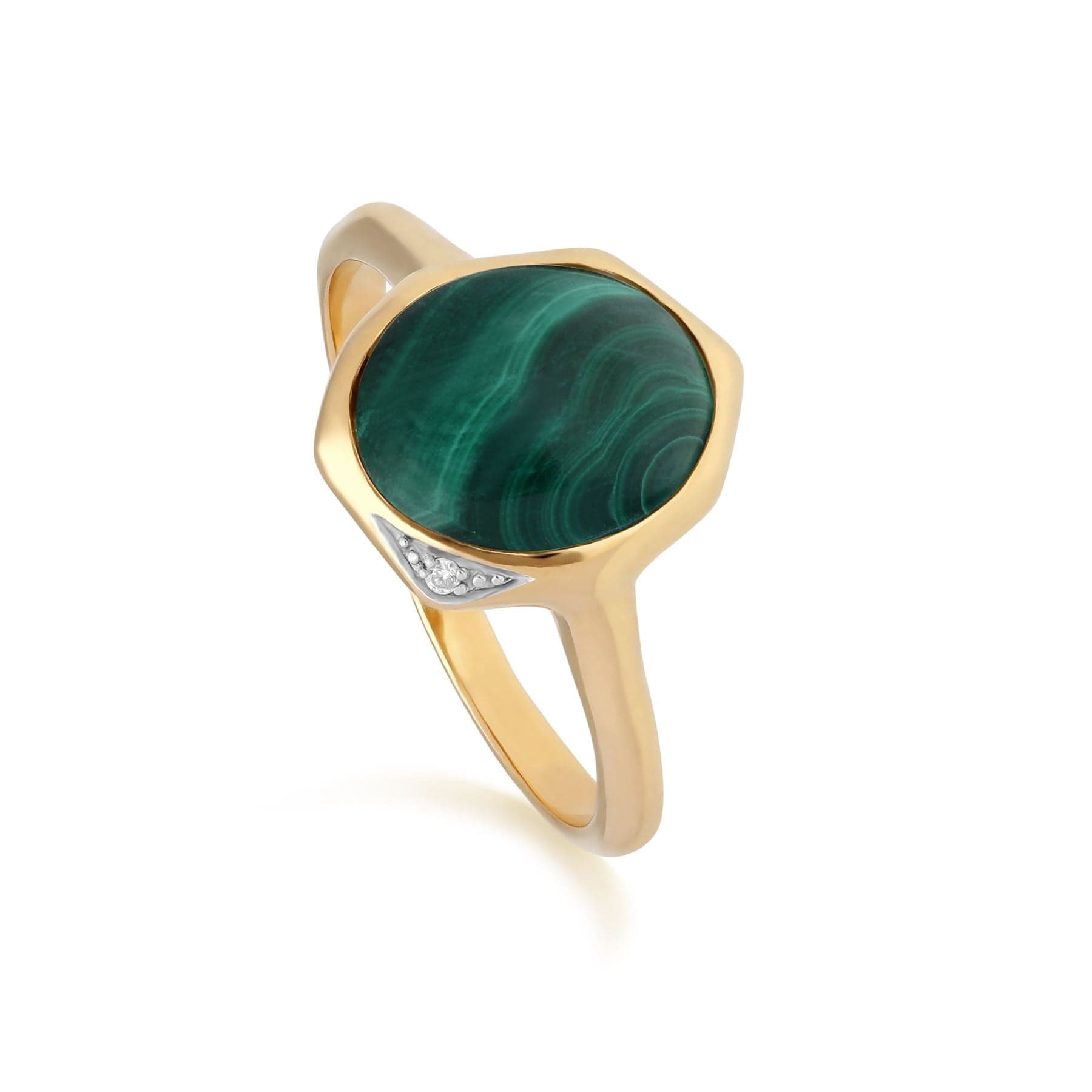 Product photograph of Irregular B Gem Malachite Diamond Ring In Gold Plated Sterling Silver from Gemondo Jewellery