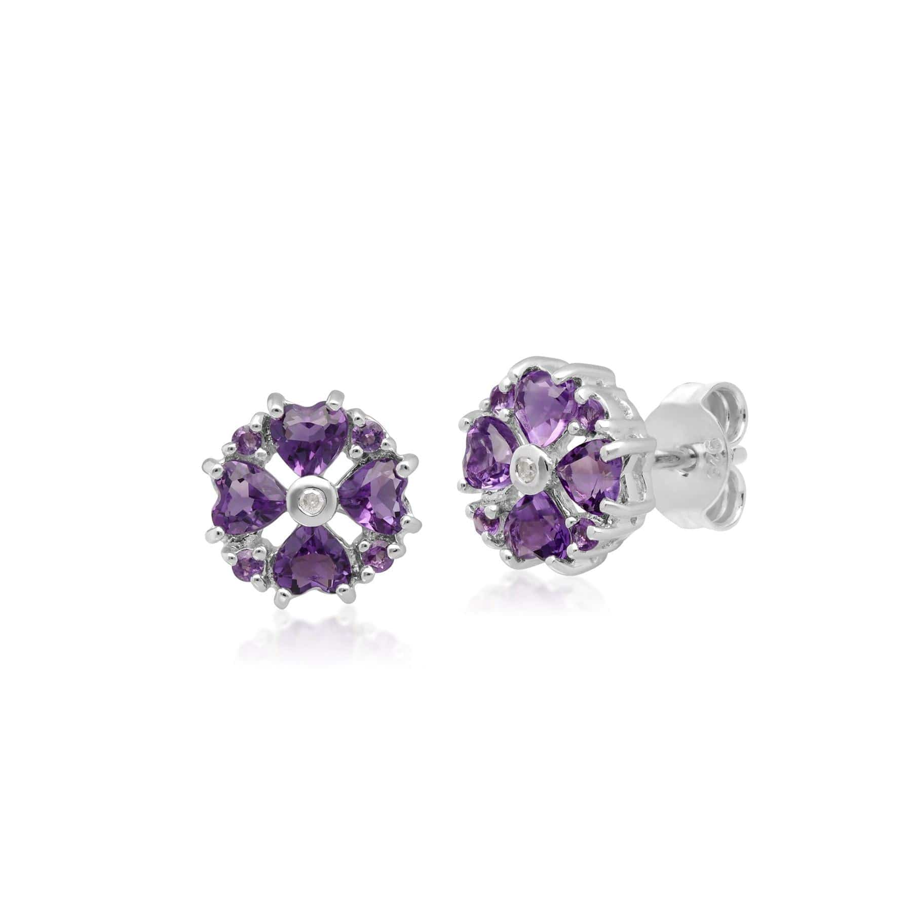Image of Classic Heart Amethyst & Diamond Stud Earrings in 9ct White Gold
