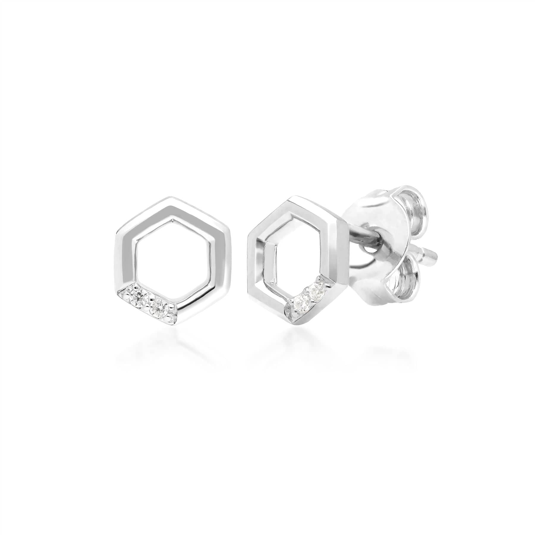 Product photograph of Diamond Pave Hexagon Stud Earrings In 9ct White Gold from Gemondo Jewellery