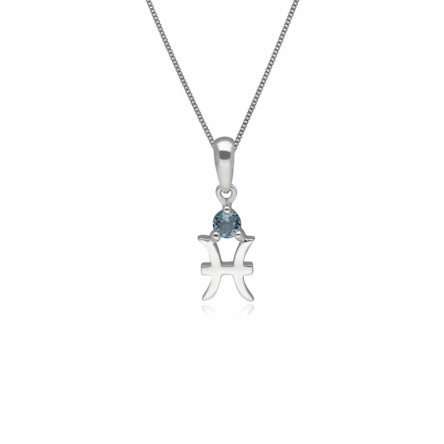 Image of Aquamarine Pisces Zodiac Charm Necklace in 9ct White Gold