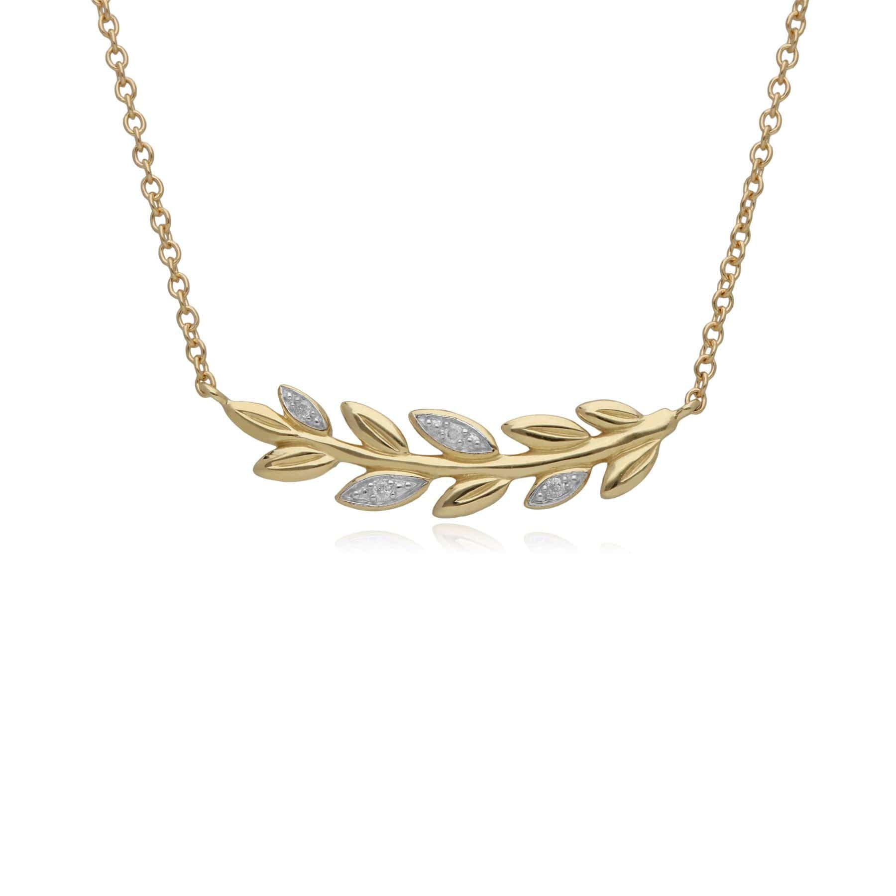 Photos - Pendant / Choker Necklace O Leaf Diamond Necklace in 9ct Yellow Gold