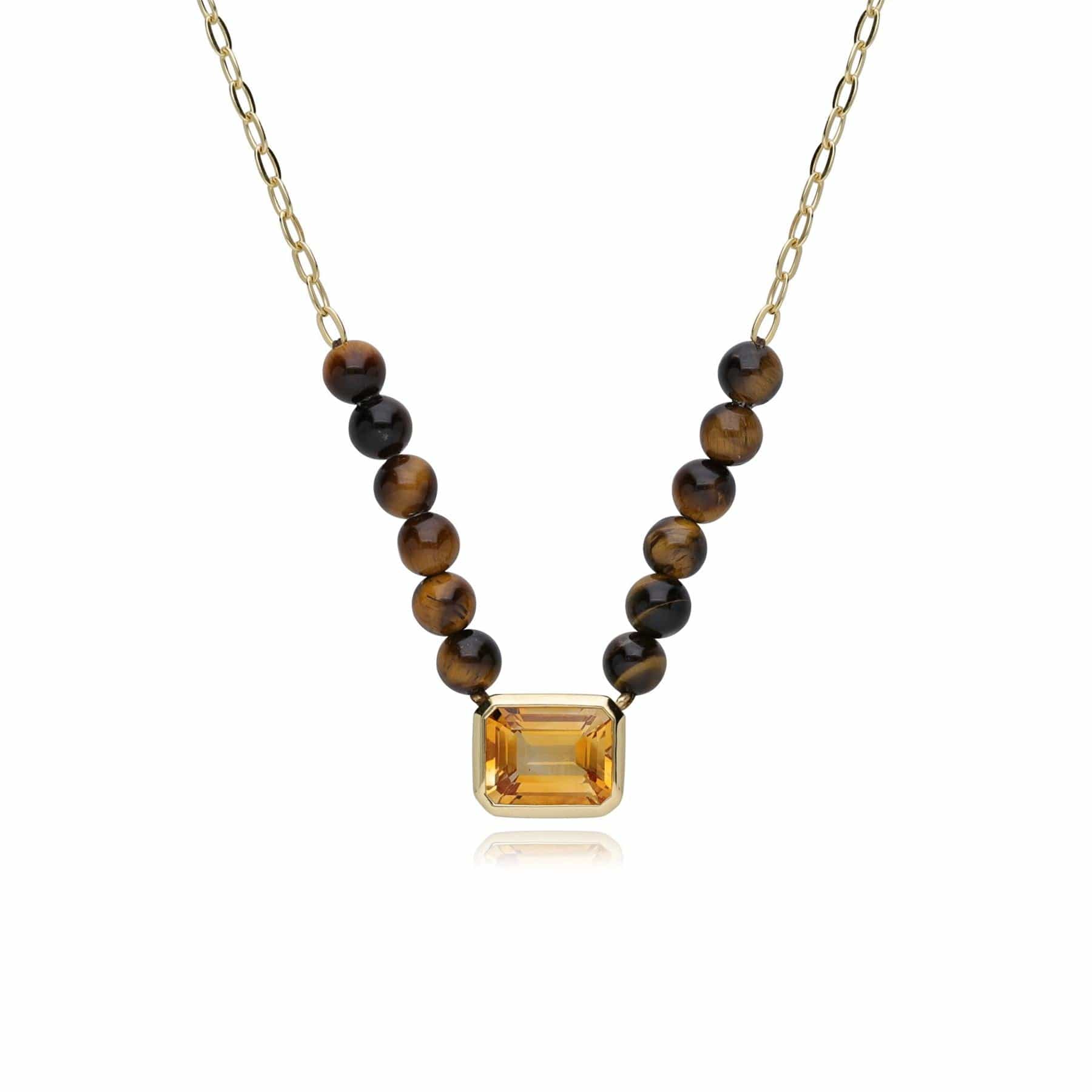 Product photograph of Ecfew Unifier Citrine Tigers Eye Chain Necklace In Gold Plated Sterling Silver from Gemondo Jewellery