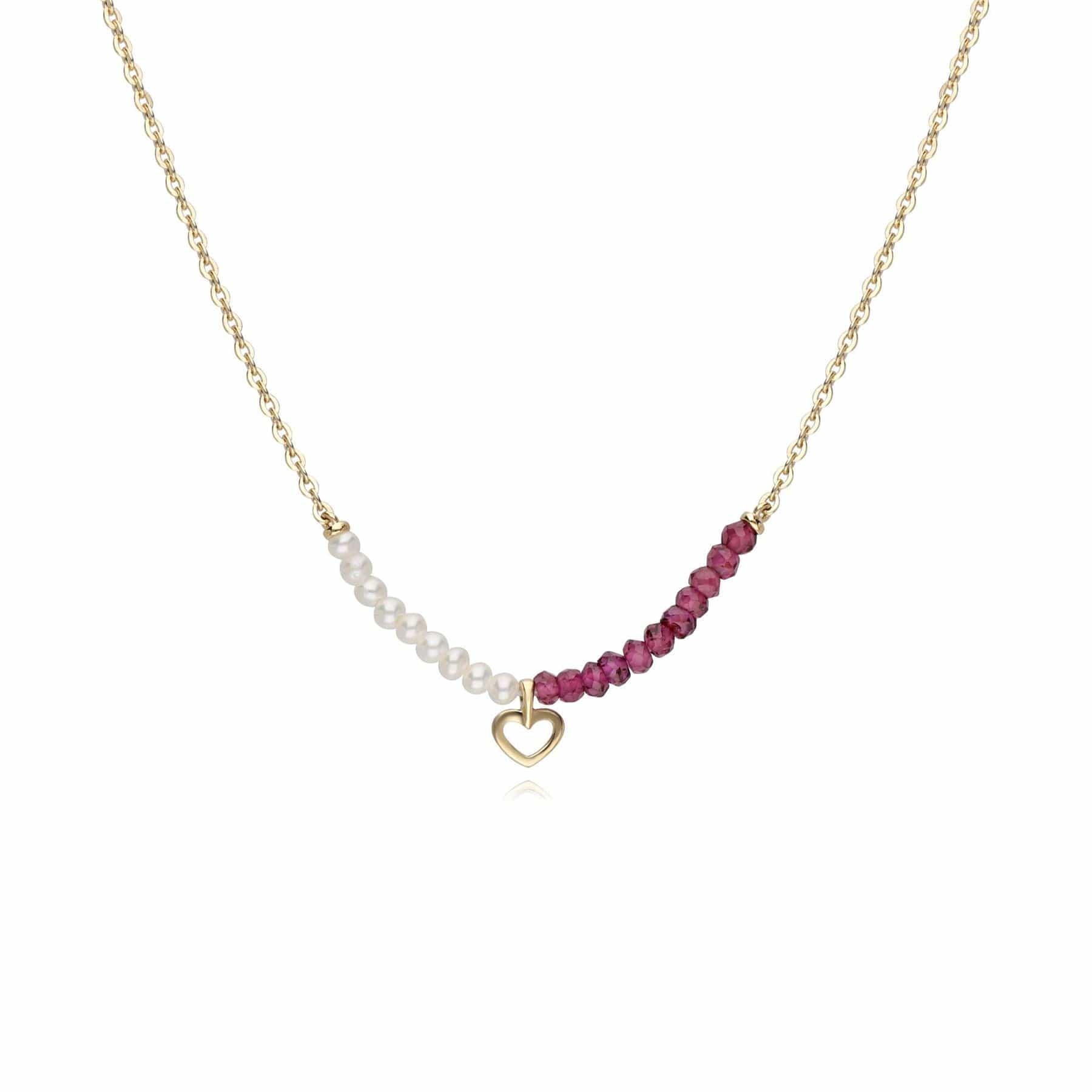 Product photograph of Cultured Freshwater Pearl Rhodolite Heart Necklace In 9ct Yellow Gold from Gemondo Jewellery