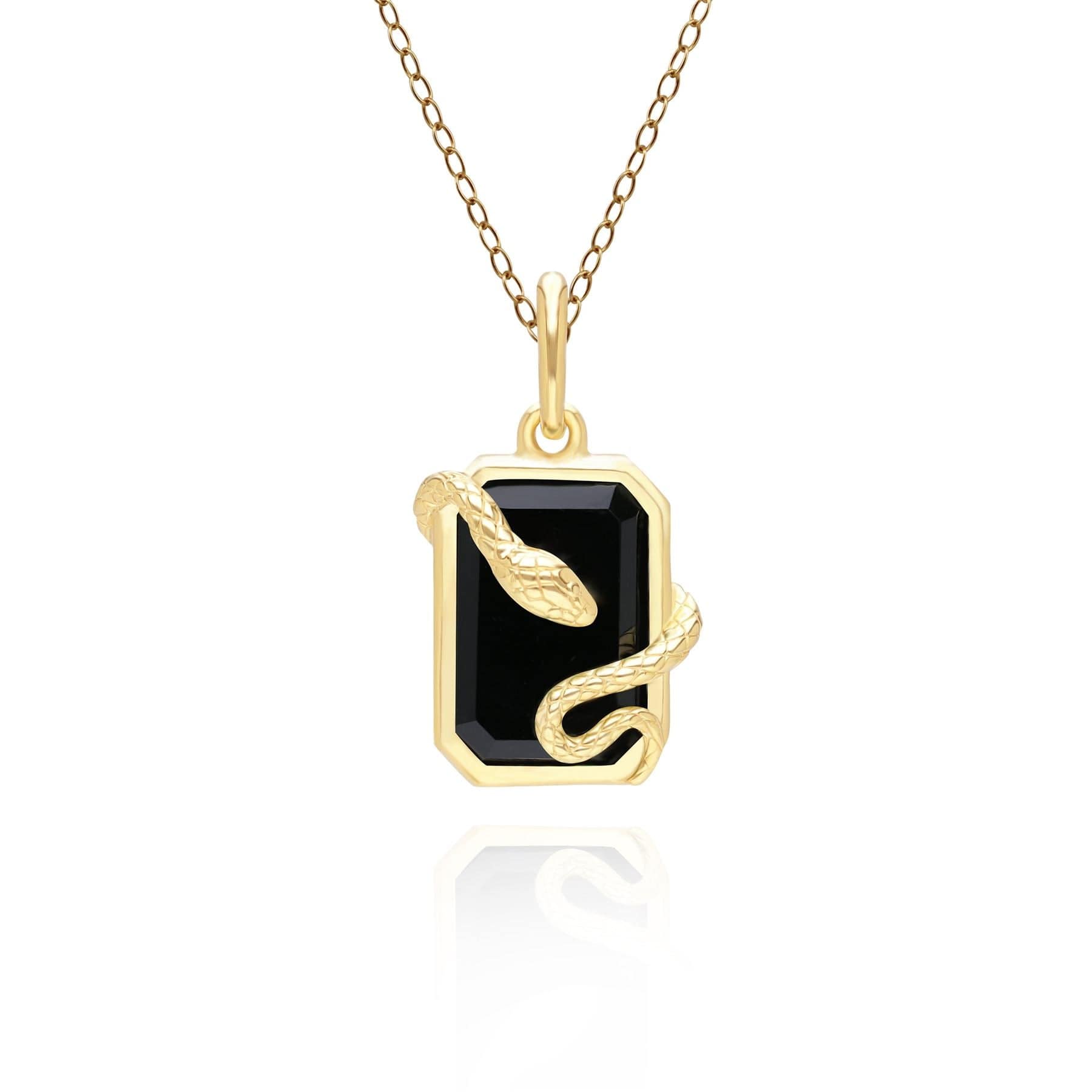Product photograph of Grand Deco Black Onyx Snake Wrap Pendant In Gold Plated Sterling Silver from Gemondo Jewellery