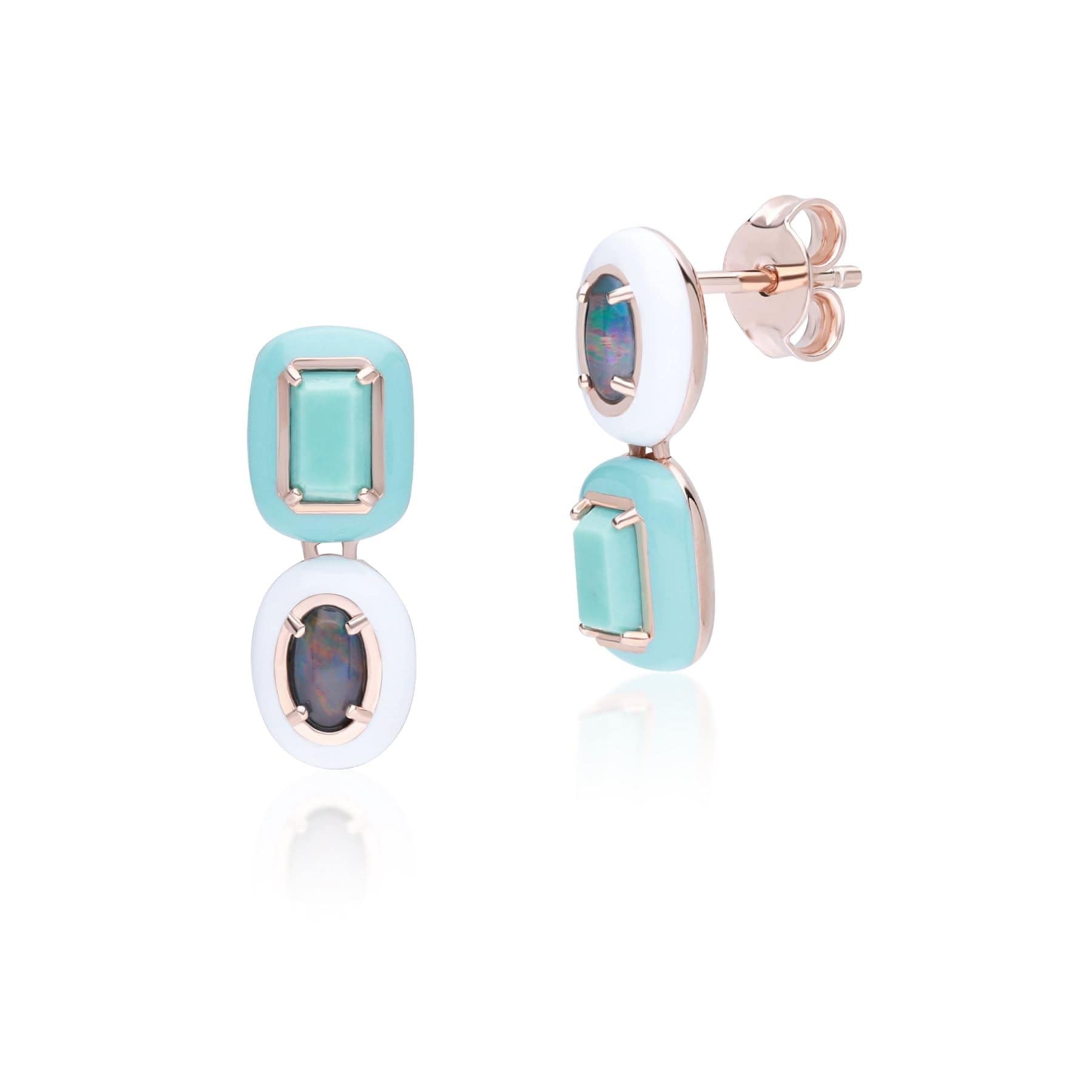 Product photograph of Siberian Waltz Triplet Opal Turquoise Drop Earrings In Sterling Silver from Gemondo Jewellery