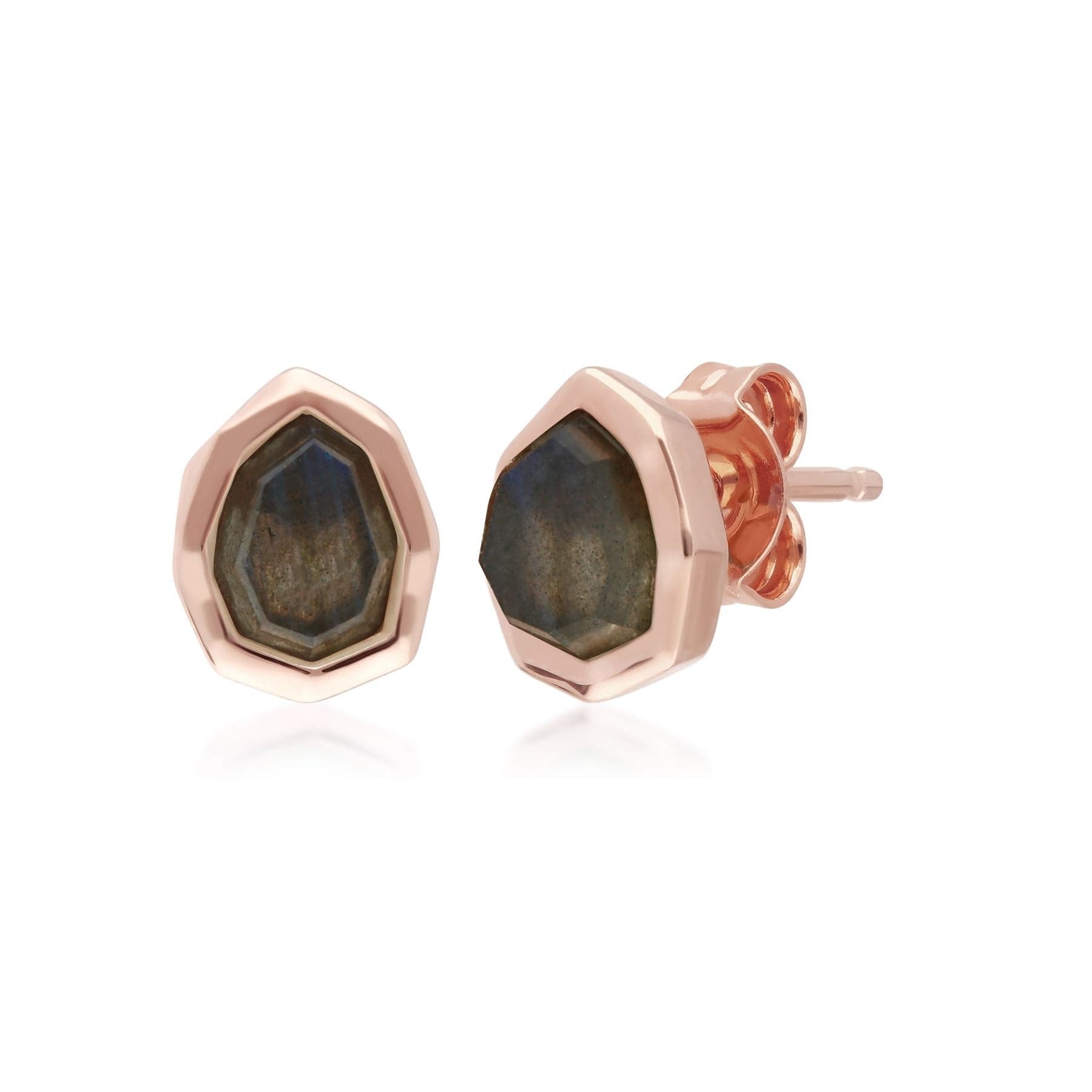 Product photograph of Irregular B Gem Labradorite Stud Earrings In Rose Gold Plated Silver from Gemondo Jewellery