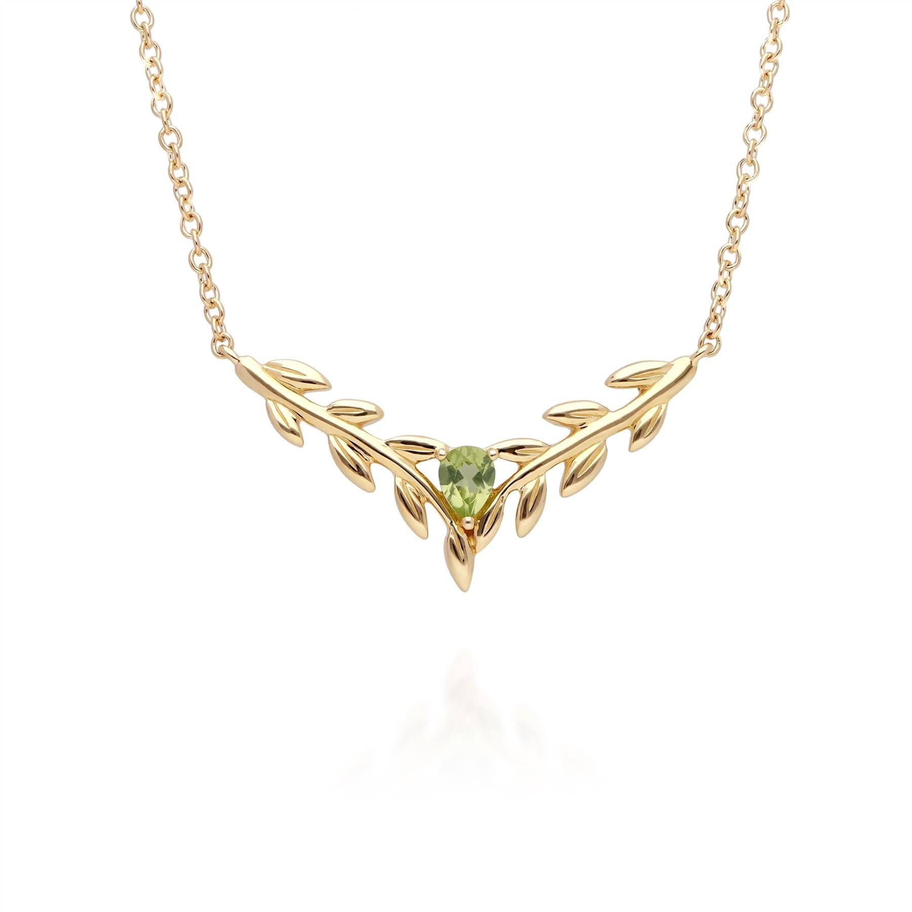 Photos - Pendant / Choker Necklace O Leaf Peridot Necklet in 9ct Yellow Gold