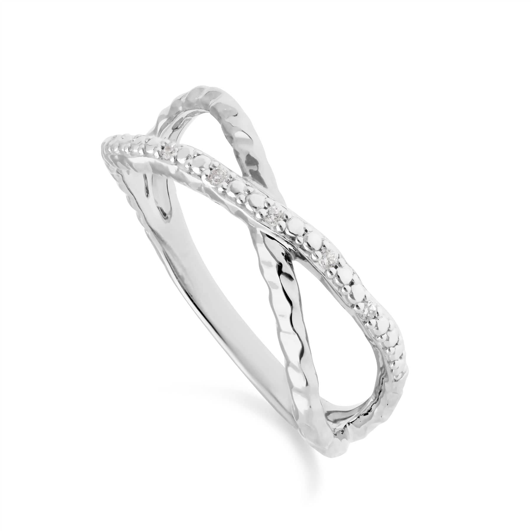 Product photograph of Diamond Pav Hammered Crossover Ring In 9ct White Gold from Gemondo Jewellery