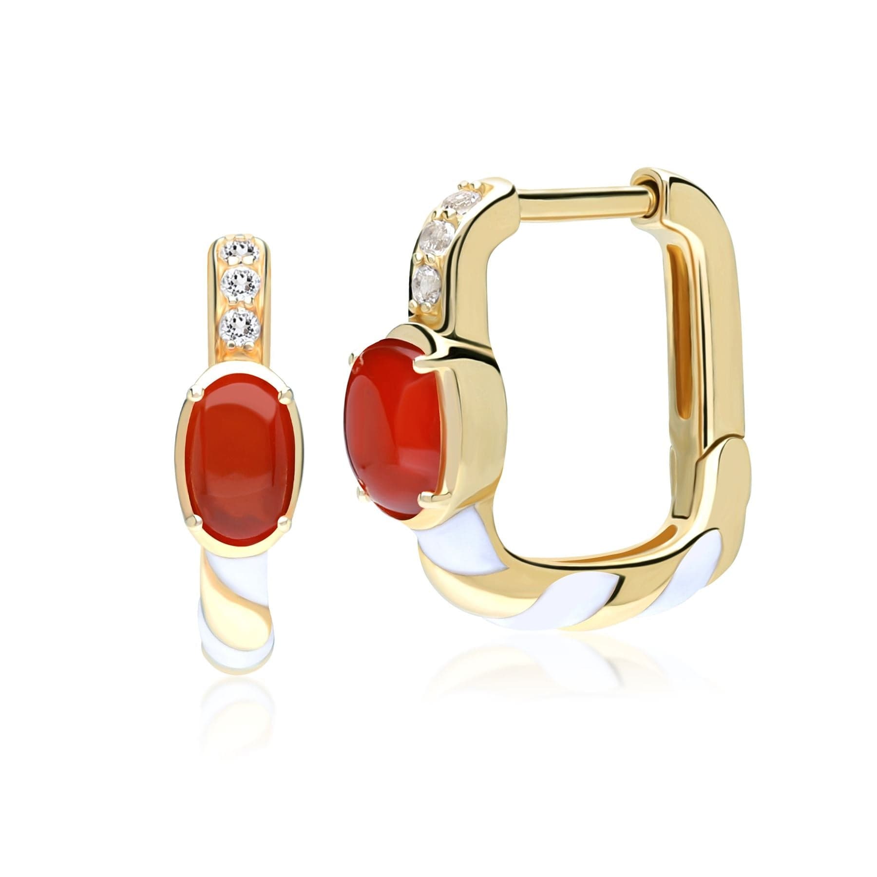 Product photograph of Siberian Waltz Carnelian White Topaz Square Hoop Earrings In Sterling Silver from Gemondo Jewellery