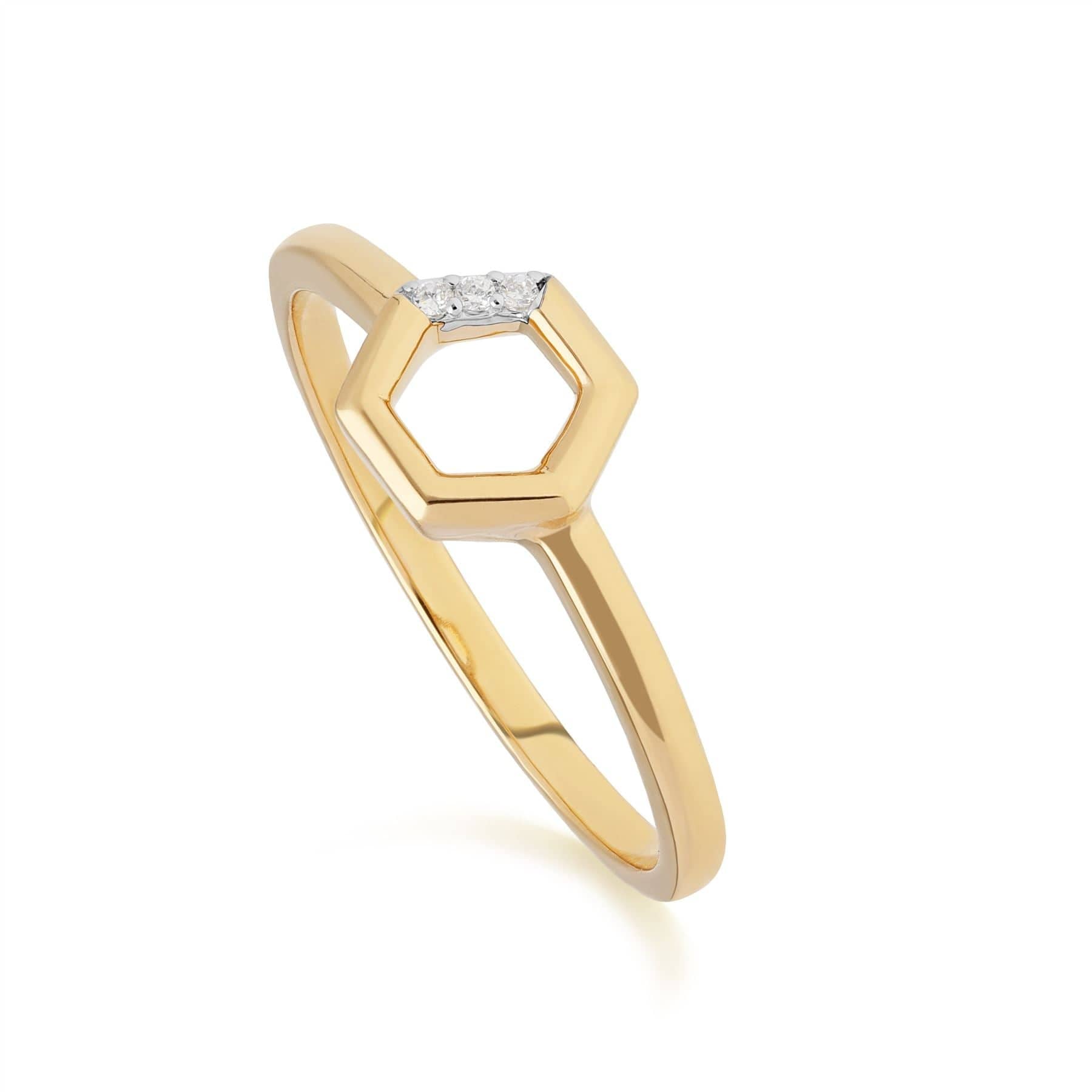 Product photograph of Diamond Hexagon Open Ring In 9ct Yellow Gold from Gemondo Jewellery