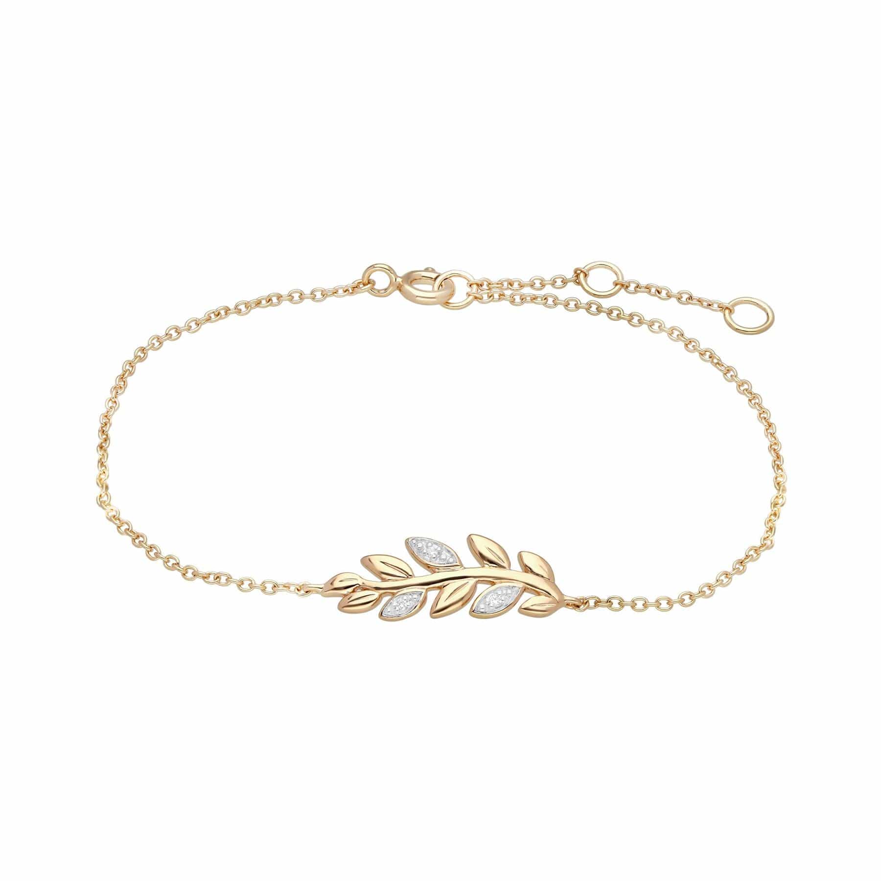 Product photograph of O Leaf Diamond Pave Chain Bracelet In 9ct Yellow Gold from Gemondo Jewellery