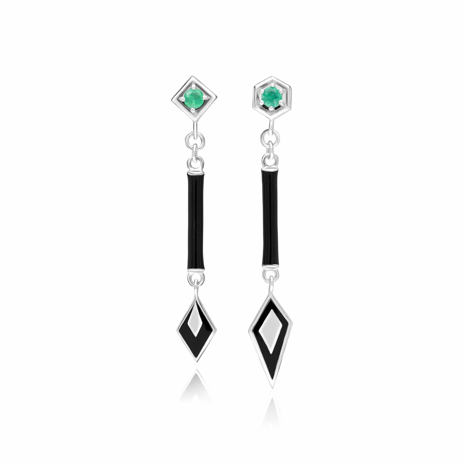 Product photograph of Grand Deco Asymmetrical Emerald Drop Earrings In 9ct White Gold from Gemondo Jewellery