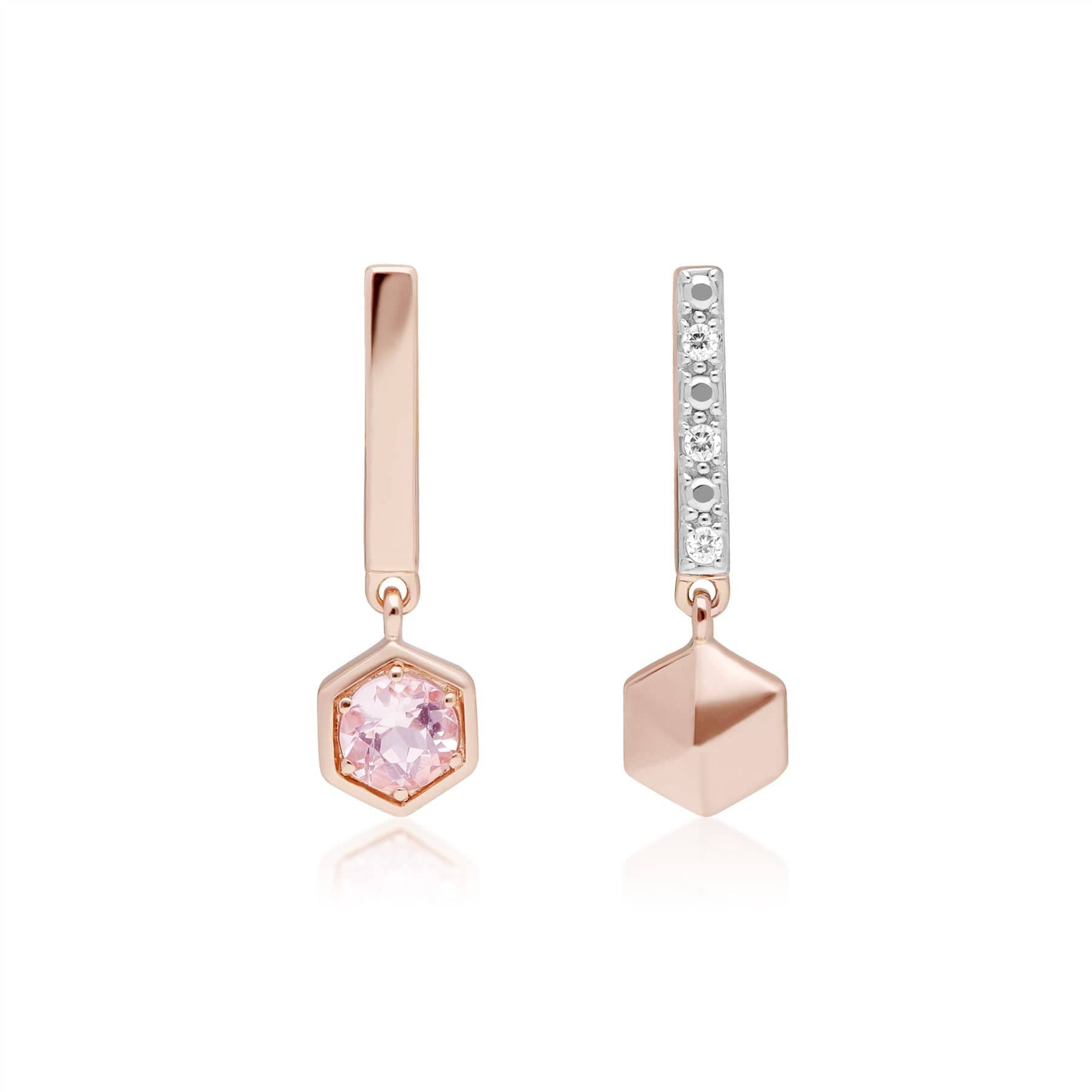 Product photograph of Micro Statement Mismatched Morganite Diamond Drop Earrings In 9ct Rose Gold from Gemondo Jewellery