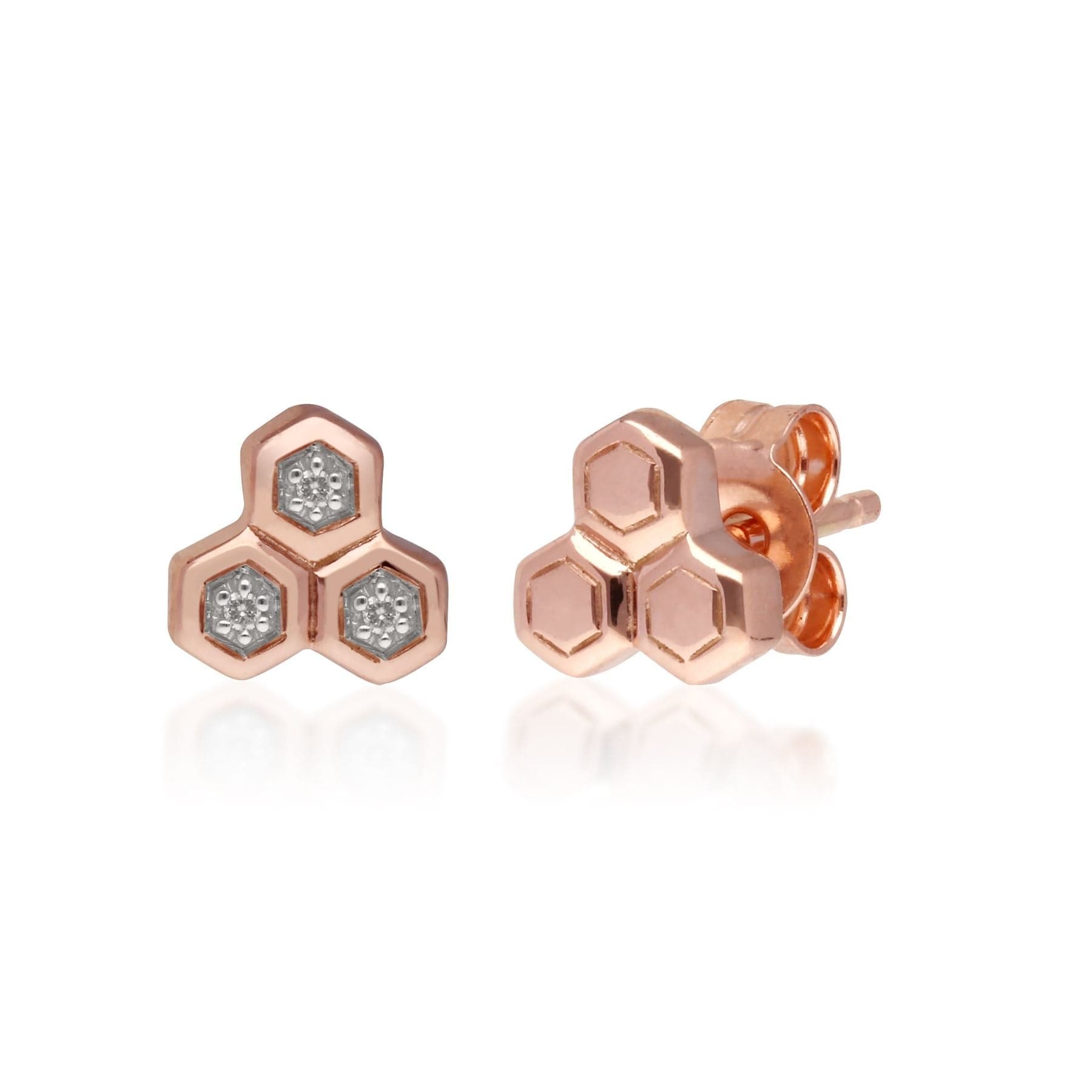 Product photograph of Diamond Trilogy Mismatched Stud Earrings In 9ct Rose Gold from Gemondo Jewellery