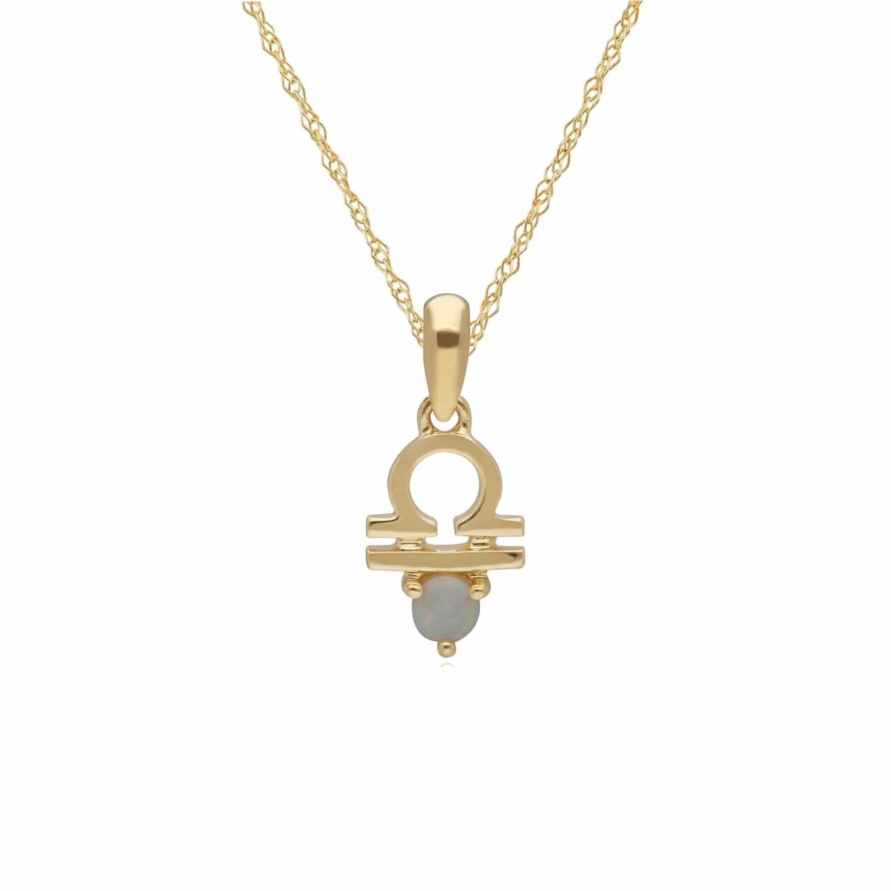 Product photograph of Opal Libra Zodiac Charm Necklace In 9ct Yellow Gold from Gemondo Jewellery