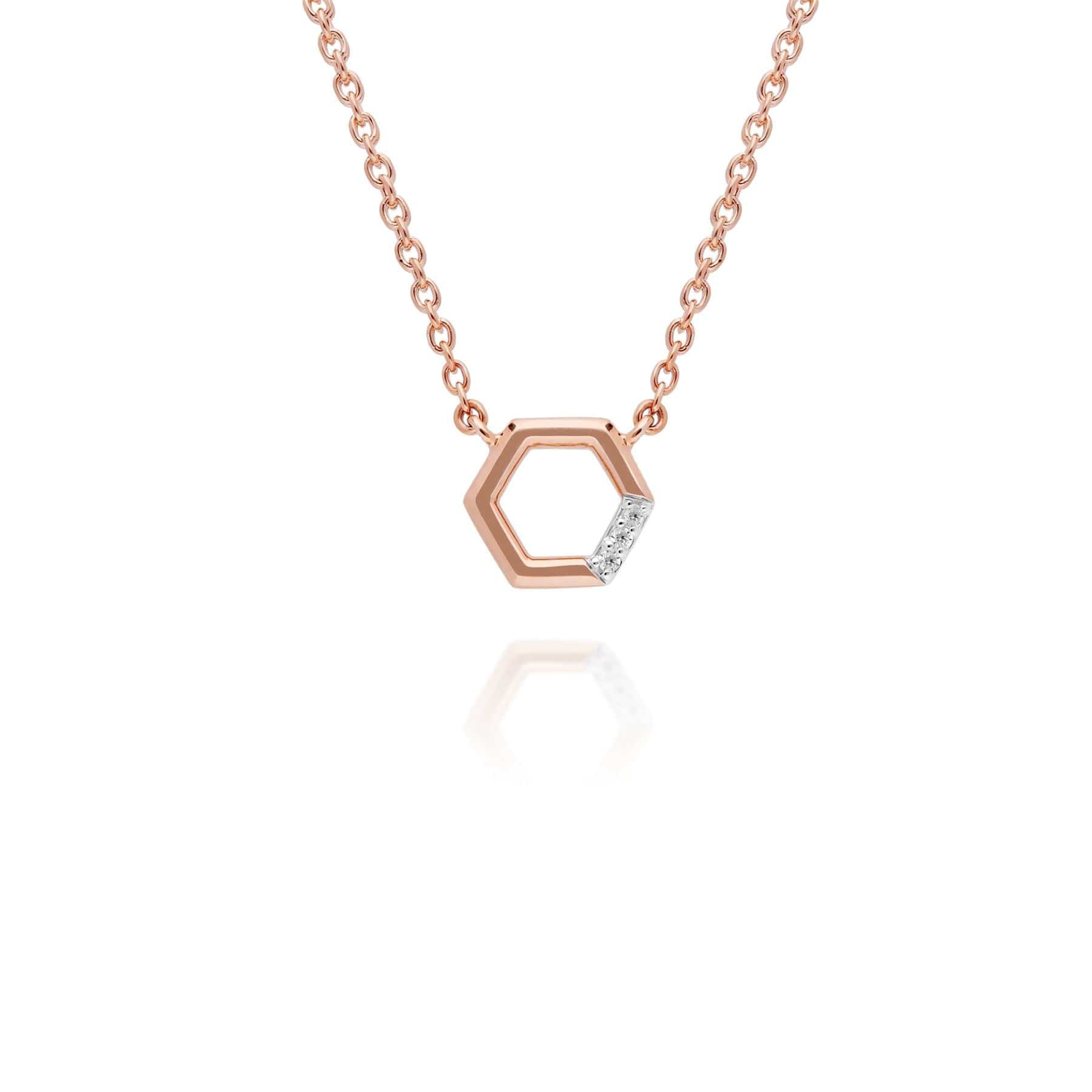 Product photograph of Diamond Pave Hexagon Necklace In 9ct Rose Gold from Gemondo Jewellery