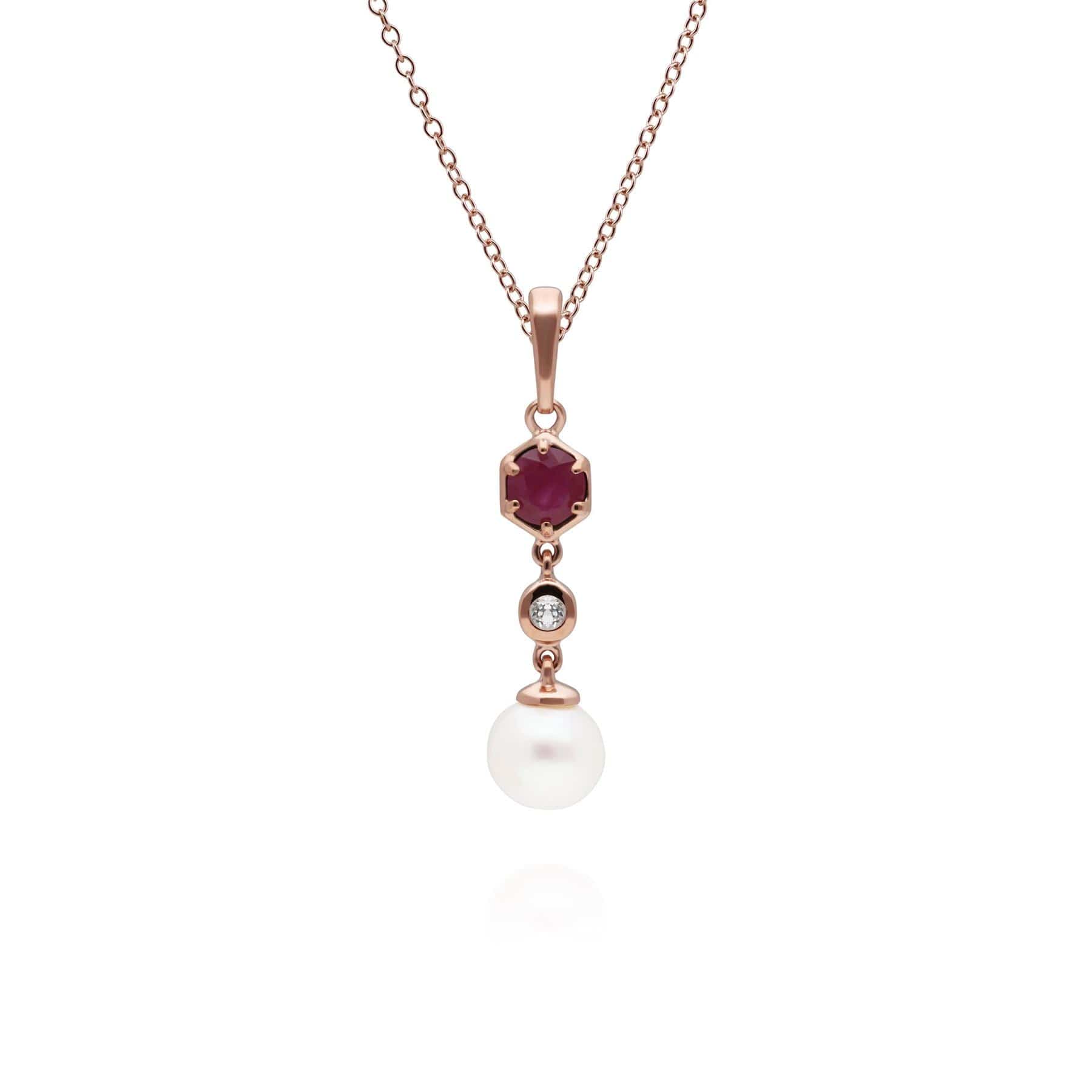 Product photograph of Modern Pearl Ruby Topaz Drop Pendant In Rose Gold Plated Silver from Gemondo Jewellery