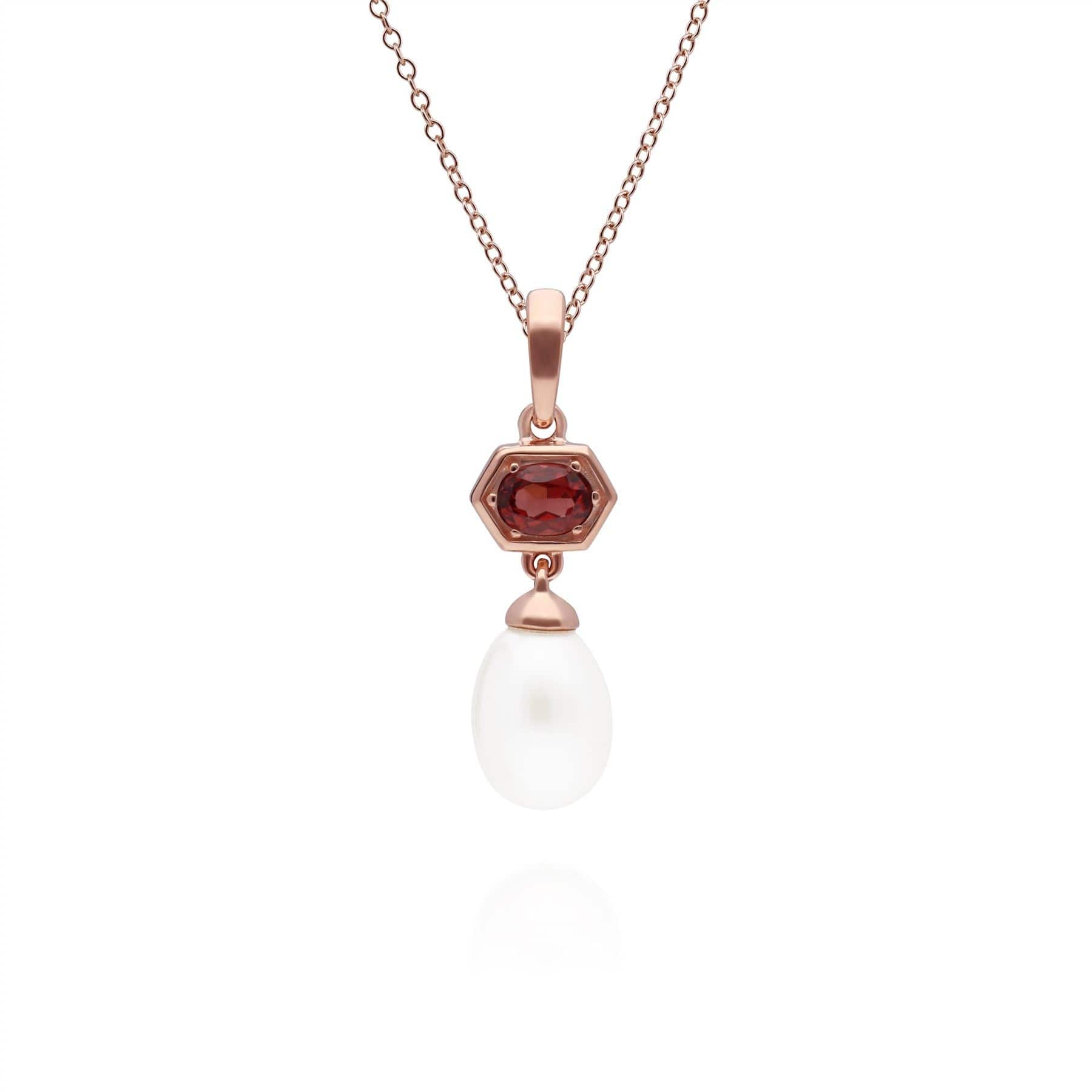 Product photograph of Modern Pearl Garnet Hexagon Drop Pendant In Rose Gold Plated Silver from Gemondo Jewellery
