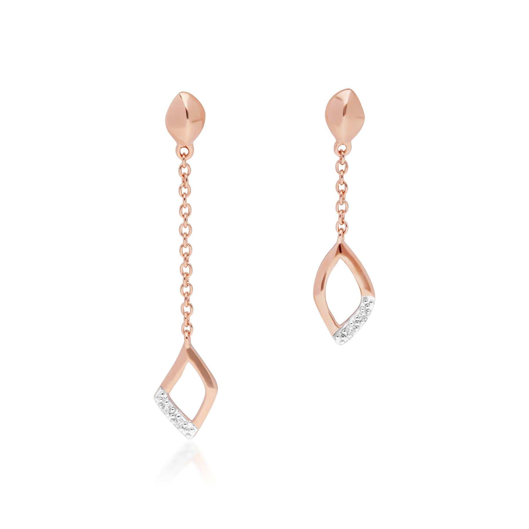 Image of Diamond Pave Mismatched Dangle Drop Earrings in 9ct Rose Gold