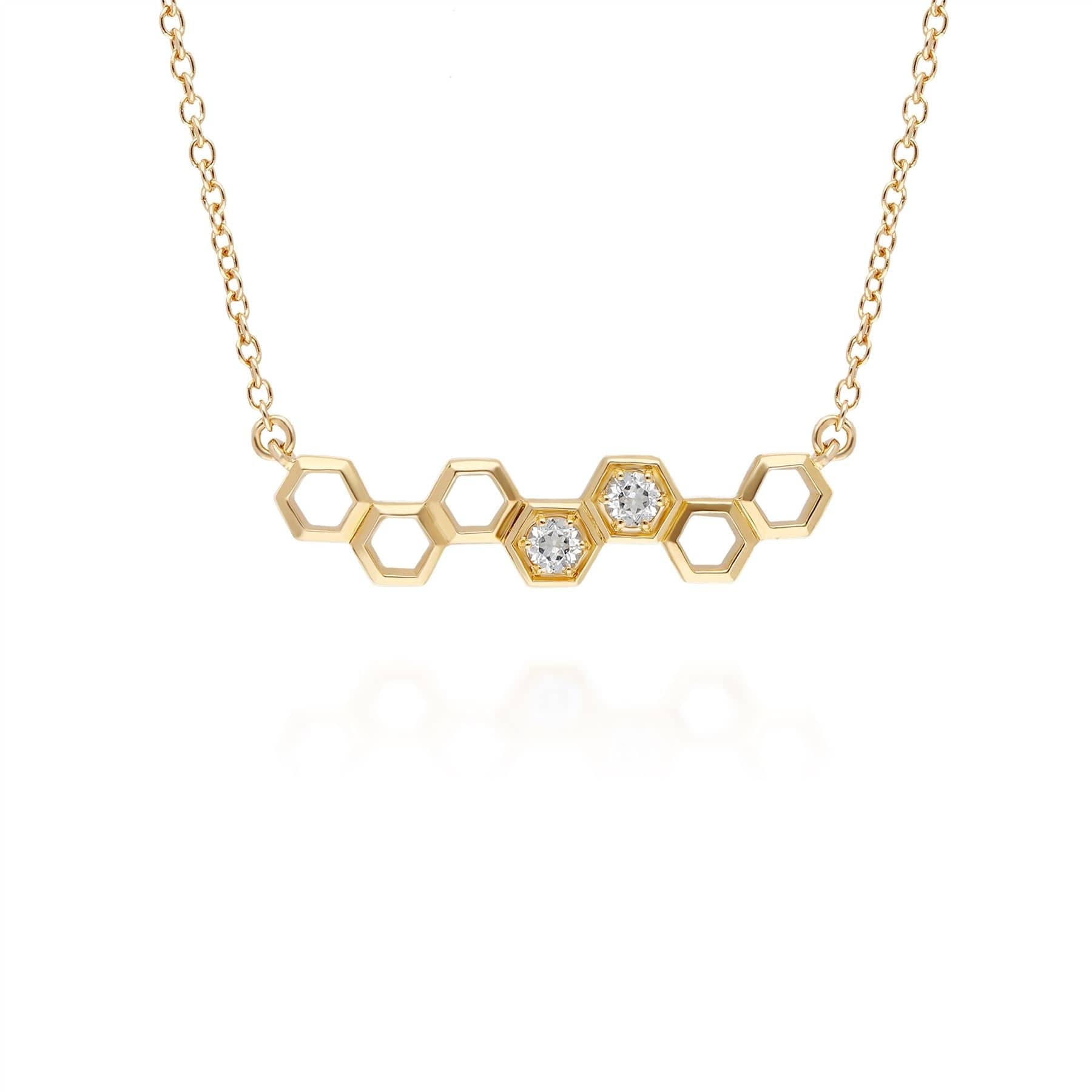 Image of Honeycomb Inspired White Topaz Link Necklace in 9ct Gold