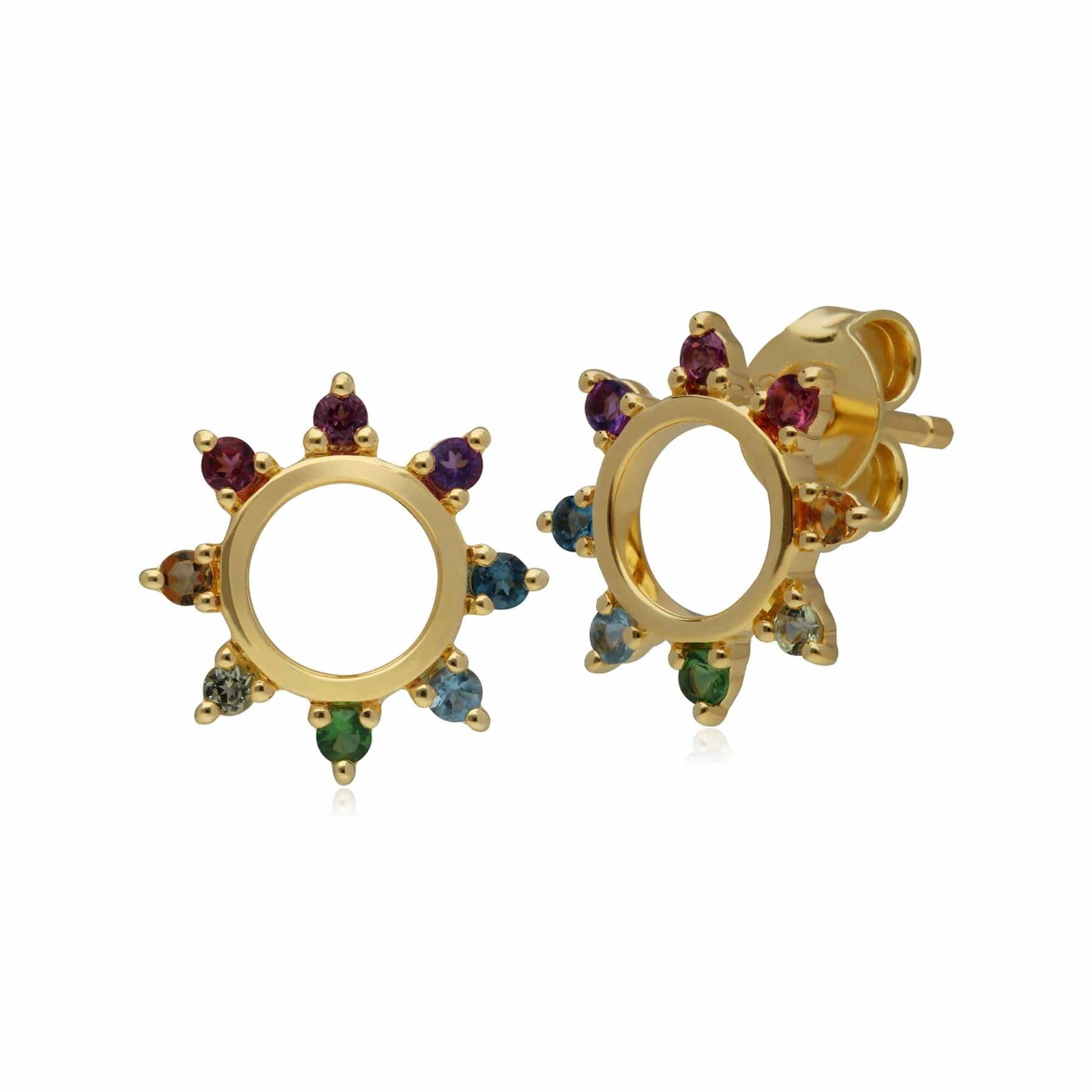 Image of Rainbow Sunburst Stud Earrings in Gold Plated Sterling Silver