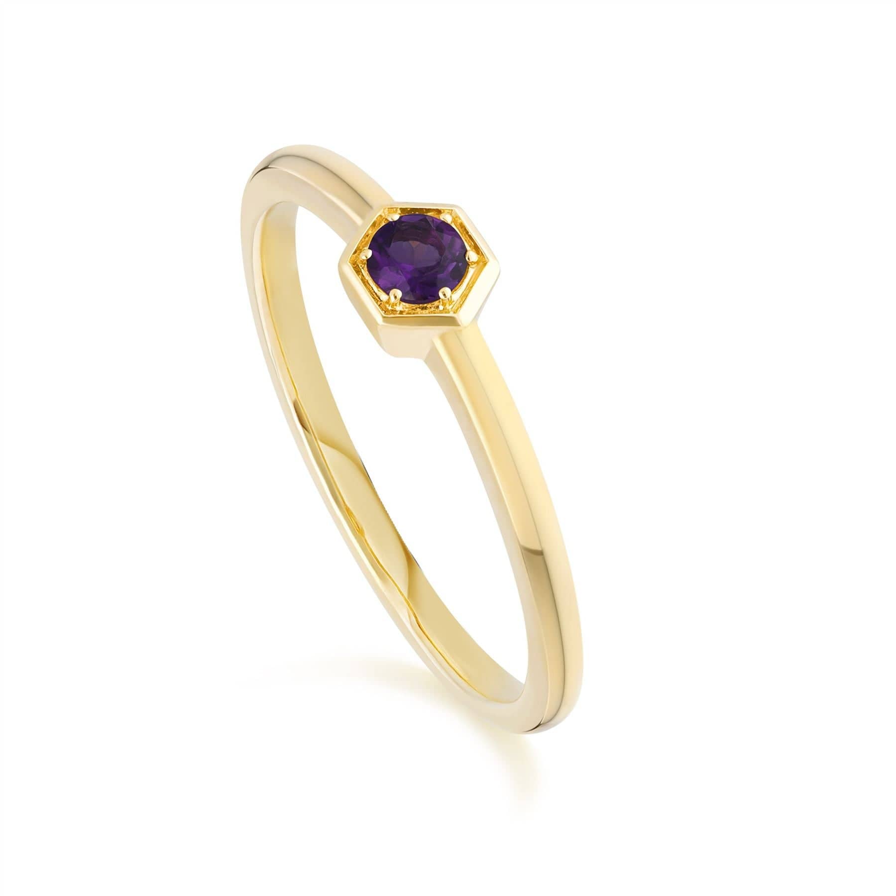 Product photograph of Honeycomb Inspired Amethyst Solitaire Ring In 9ct Yellow Gold from Gemondo Jewellery