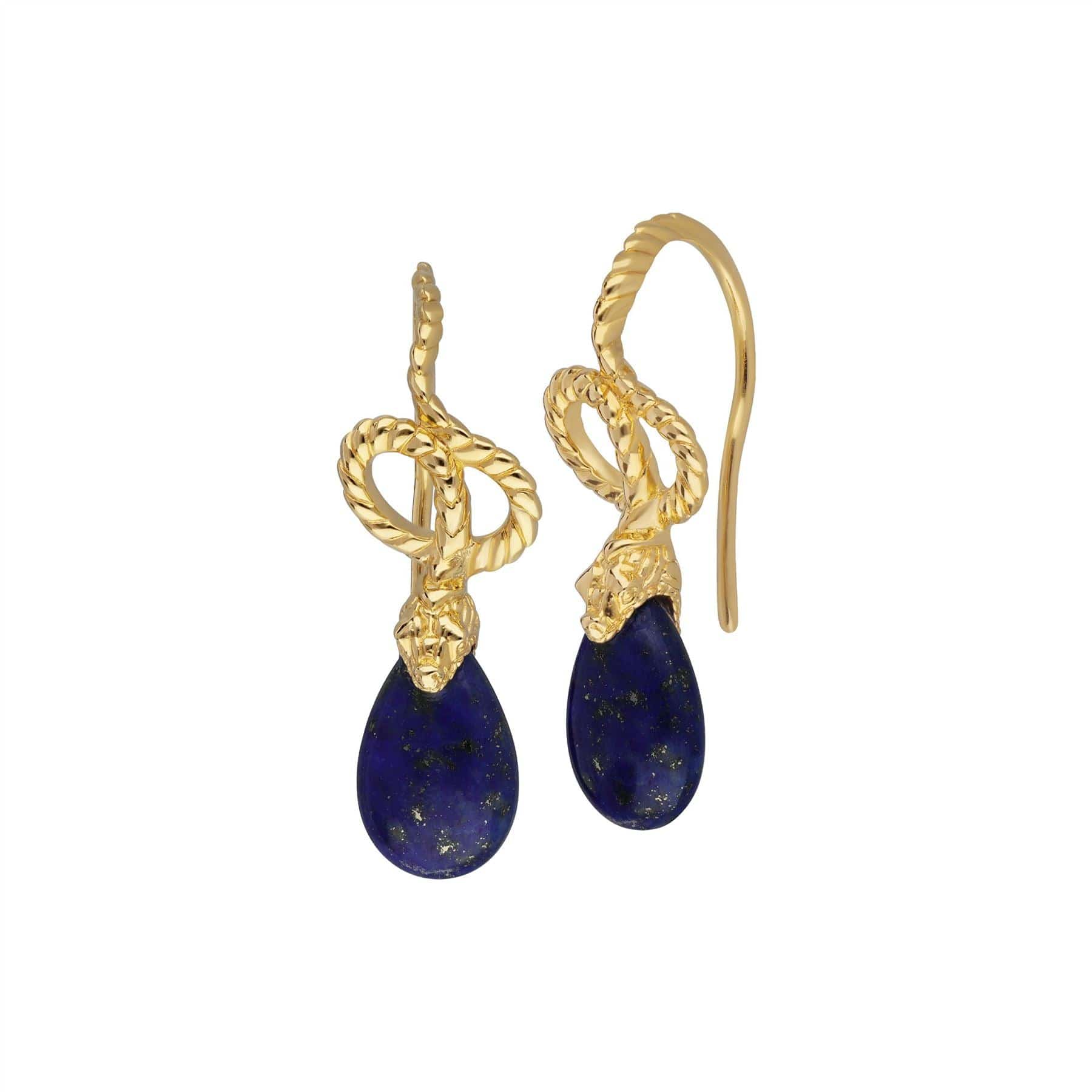Product photograph of Ecfew Lapis Lazuli Winding Snake Drop Earrings In Gold Plated Sterling Silver from Gemondo Jewellery