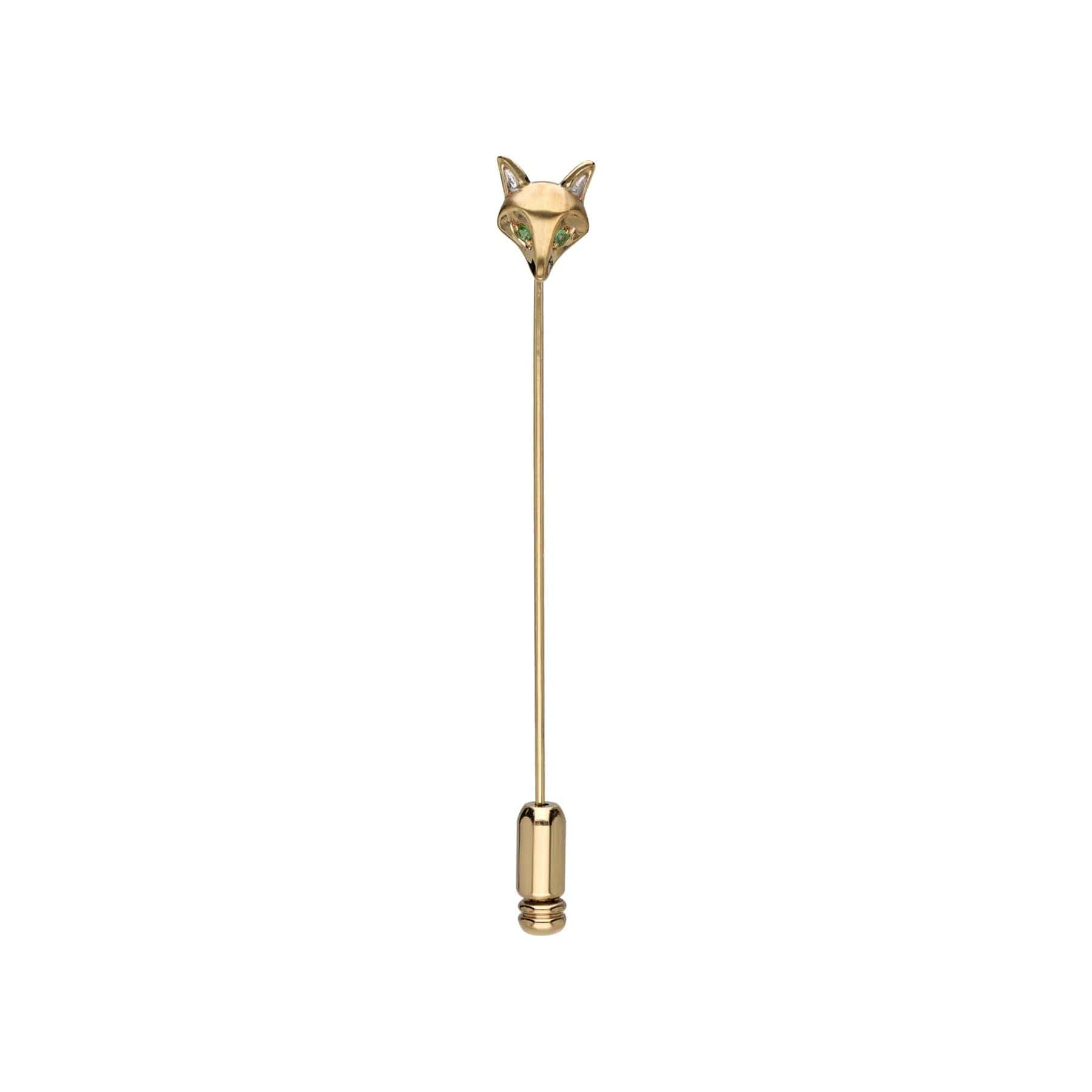 Product photograph of Gardenia Tsavorite Fox Lapel Pin In 9ct Yellow Gold from Gemondo Jewellery