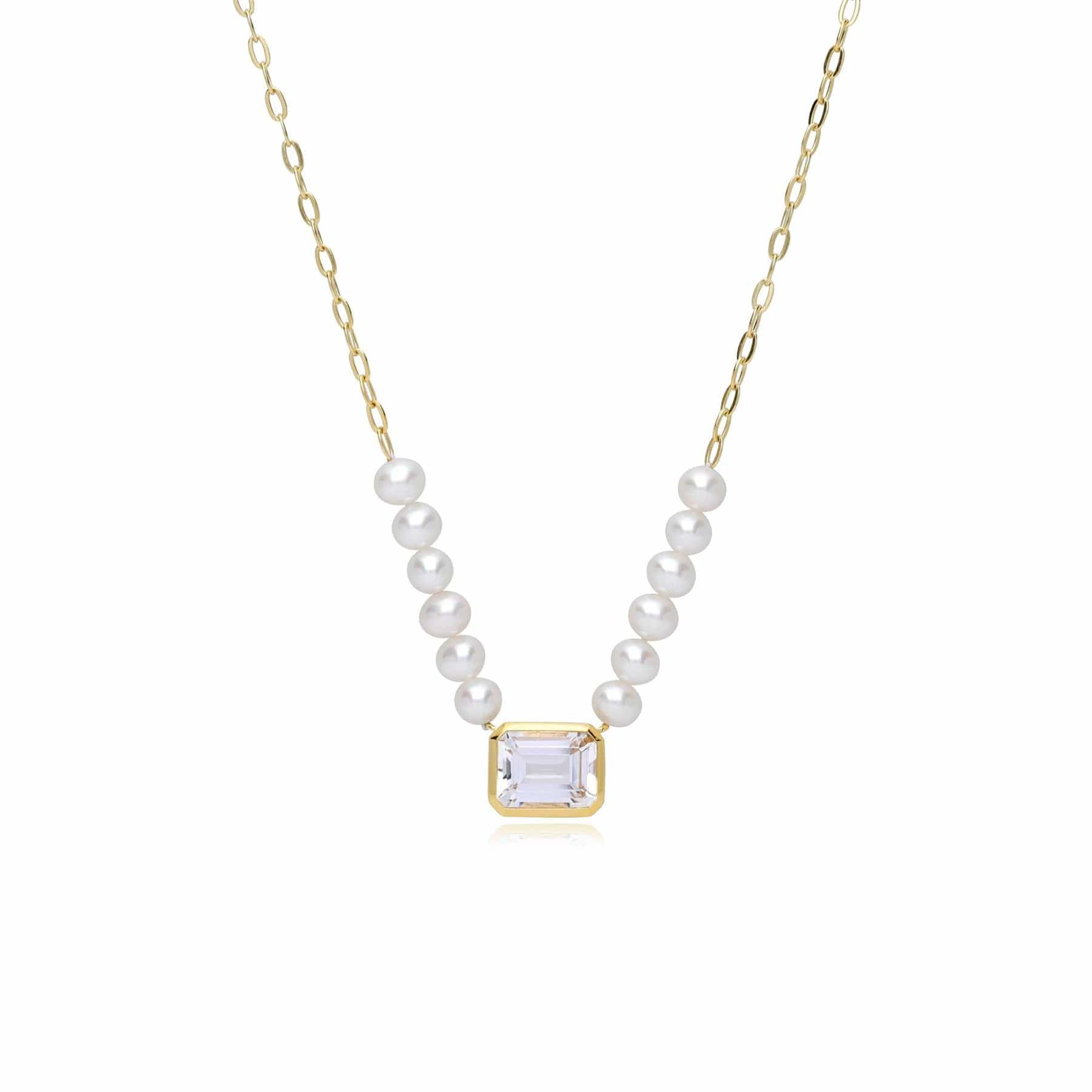 Product photograph of Ecfew Unifier White Topaz Pearl Necklace In Gold Plated Sterling Silver from Gemondo Jewellery