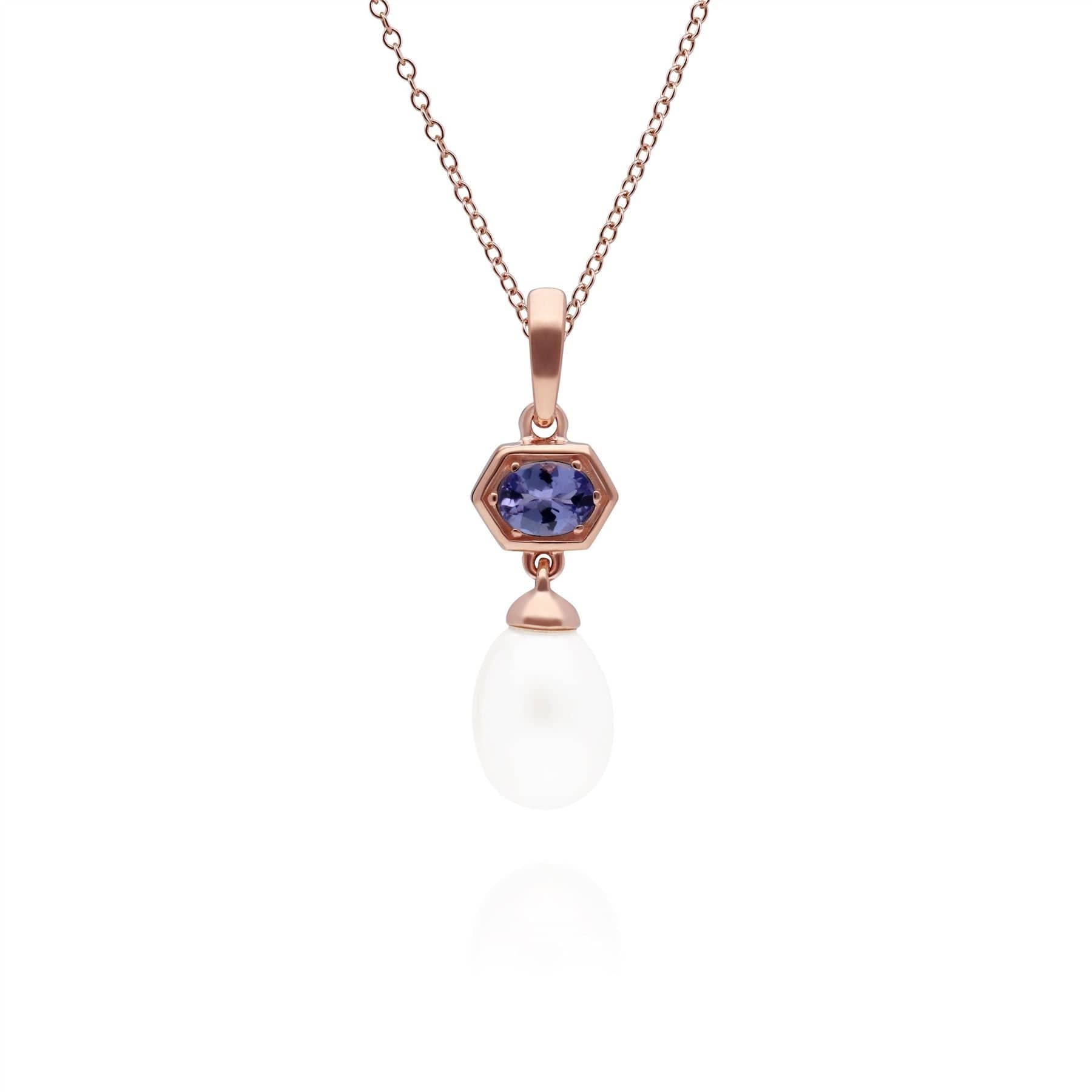 Product photograph of Modern Pearl Tanzanite Hexagon Drop Pendant In Rose Gold Plated Silver from Gemondo Jewellery