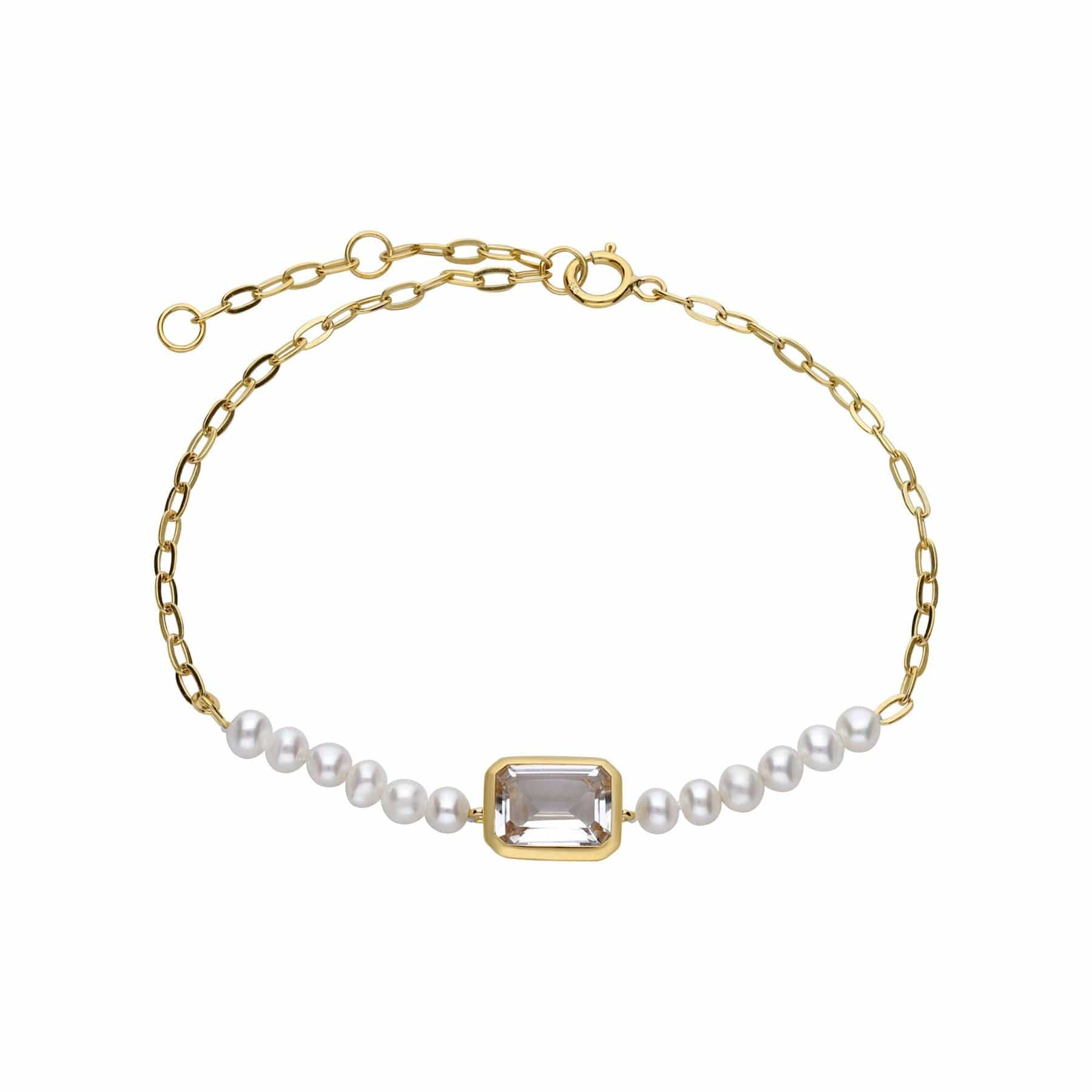 Product photograph of Ecfew Unifier White Topaz Pearl Chain Bracelet In Sterling Silver from Gemondo Jewellery